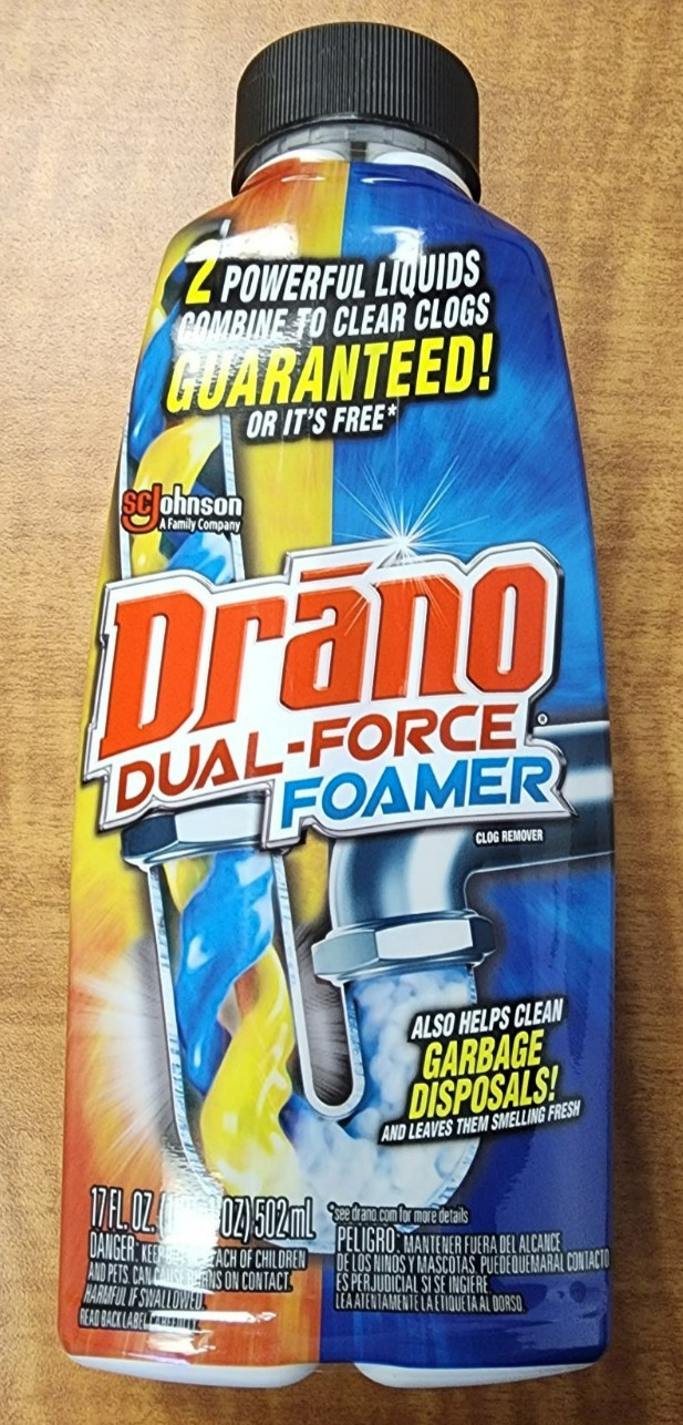 2 Drāno Dual-Force Foamer Drain Clog Remover, 17 Fl oz Each Bottle