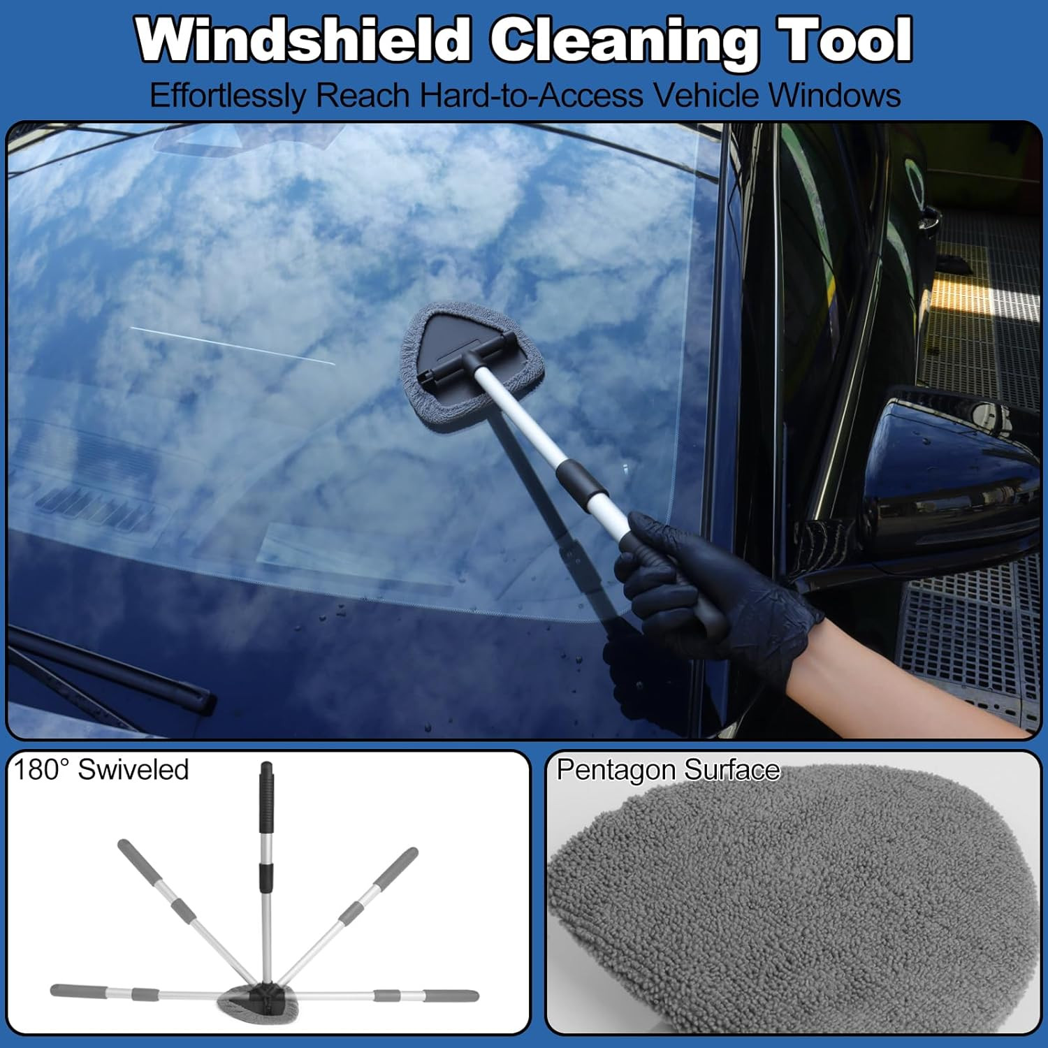 14-Piece Car Interior Cleaning Kit with Extendable Handle and Microfiber Pads