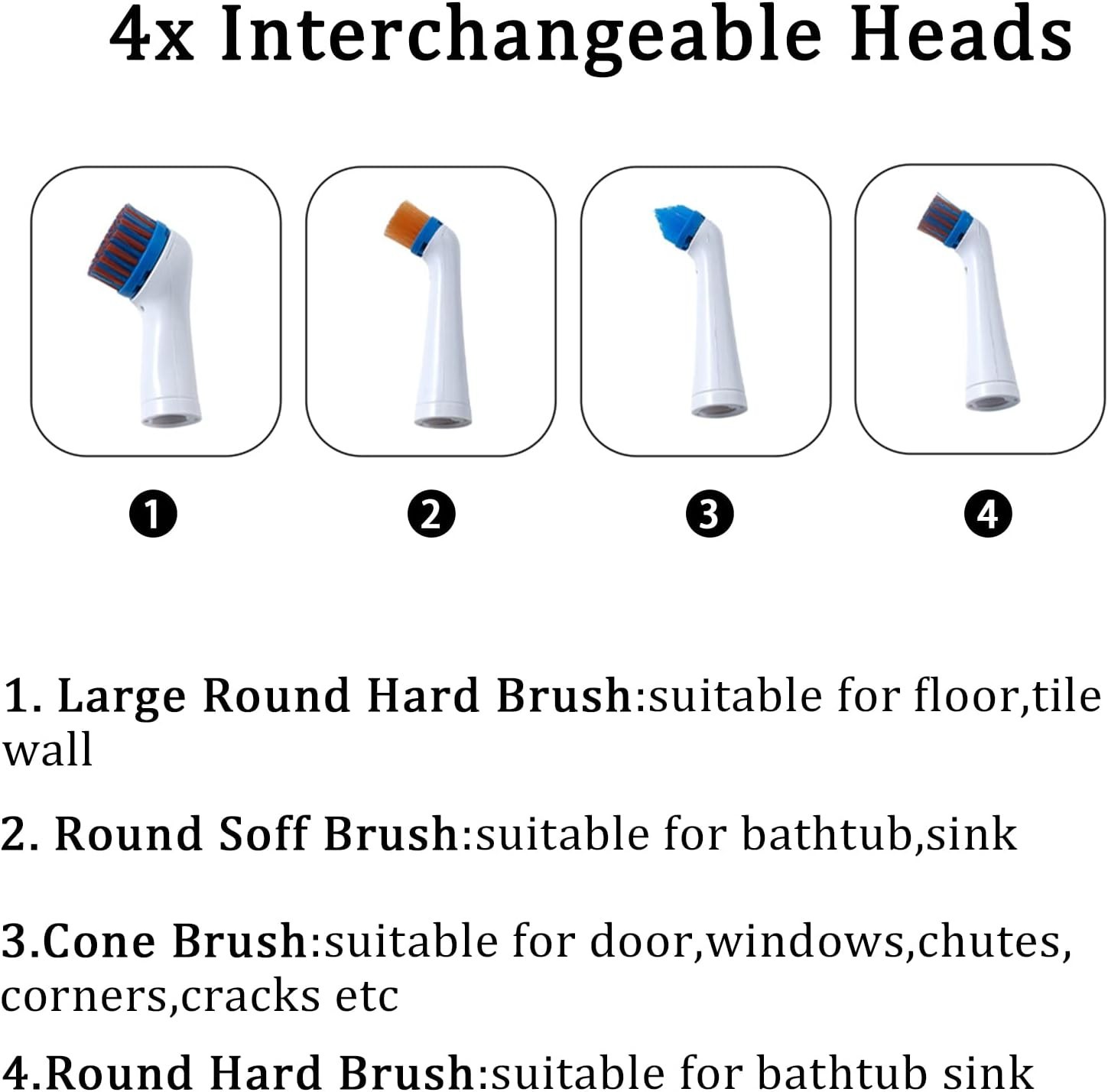 Electric Cleaning Brush Cordless Motorized 4 in 1 Brush Heads Bathroom Toilet