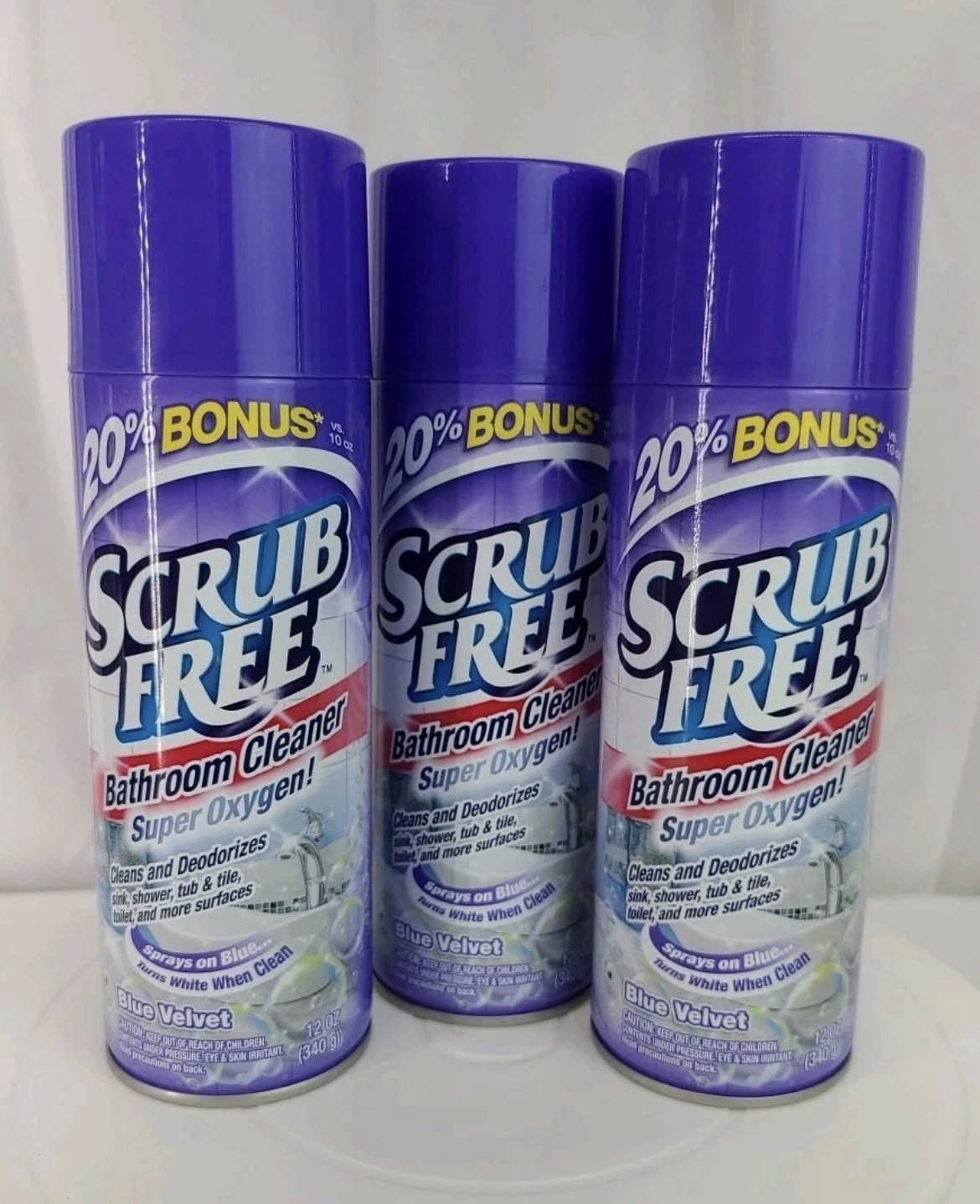 Scrub Free BATHROOM CLEANER W Super Oxygen Cleans/Deodorizes Blue Velvet pack 3
