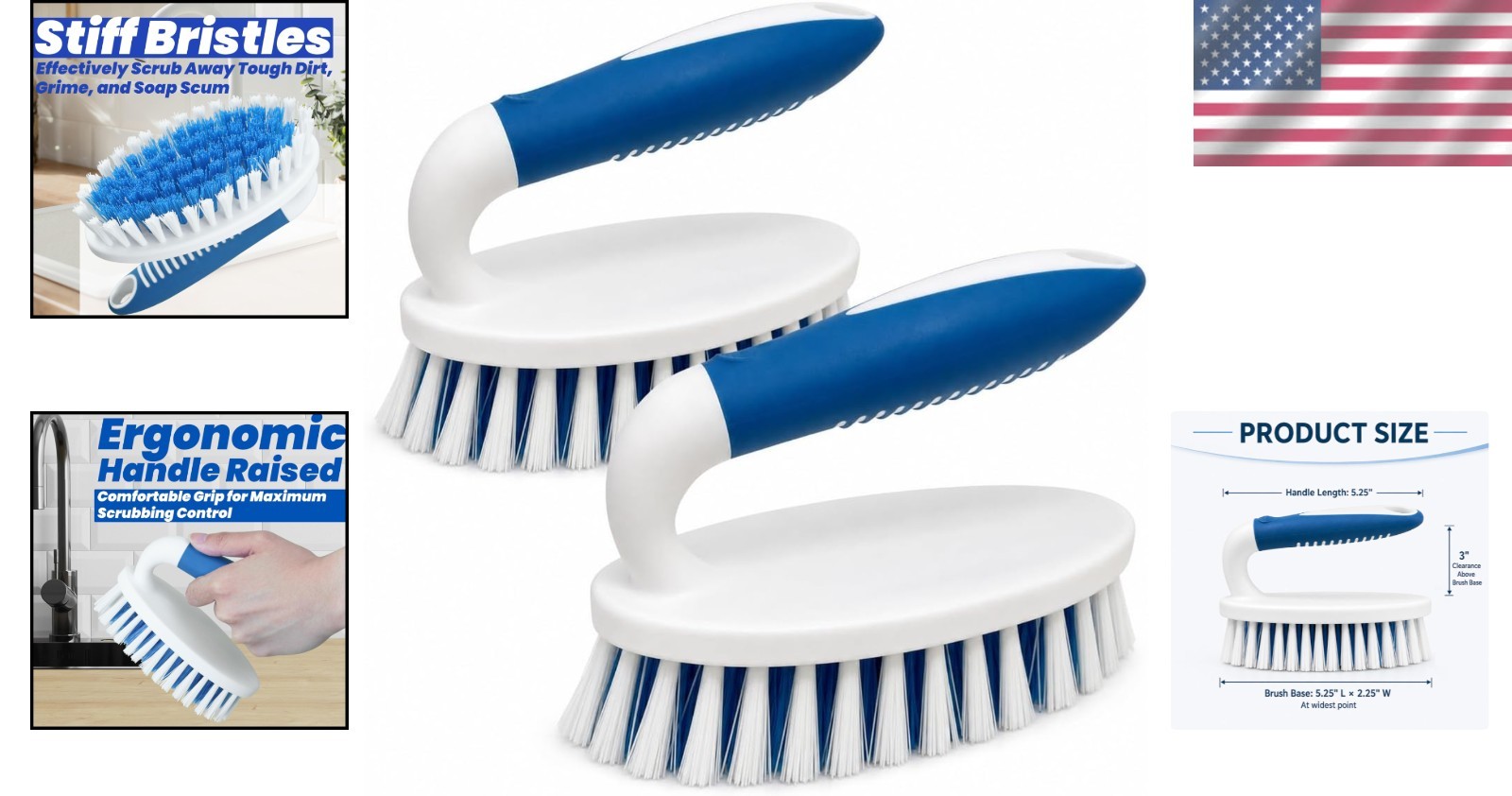 Convenient 2 Pack Cleaning Brushes – Rubber Handles for Effective Scrubbing