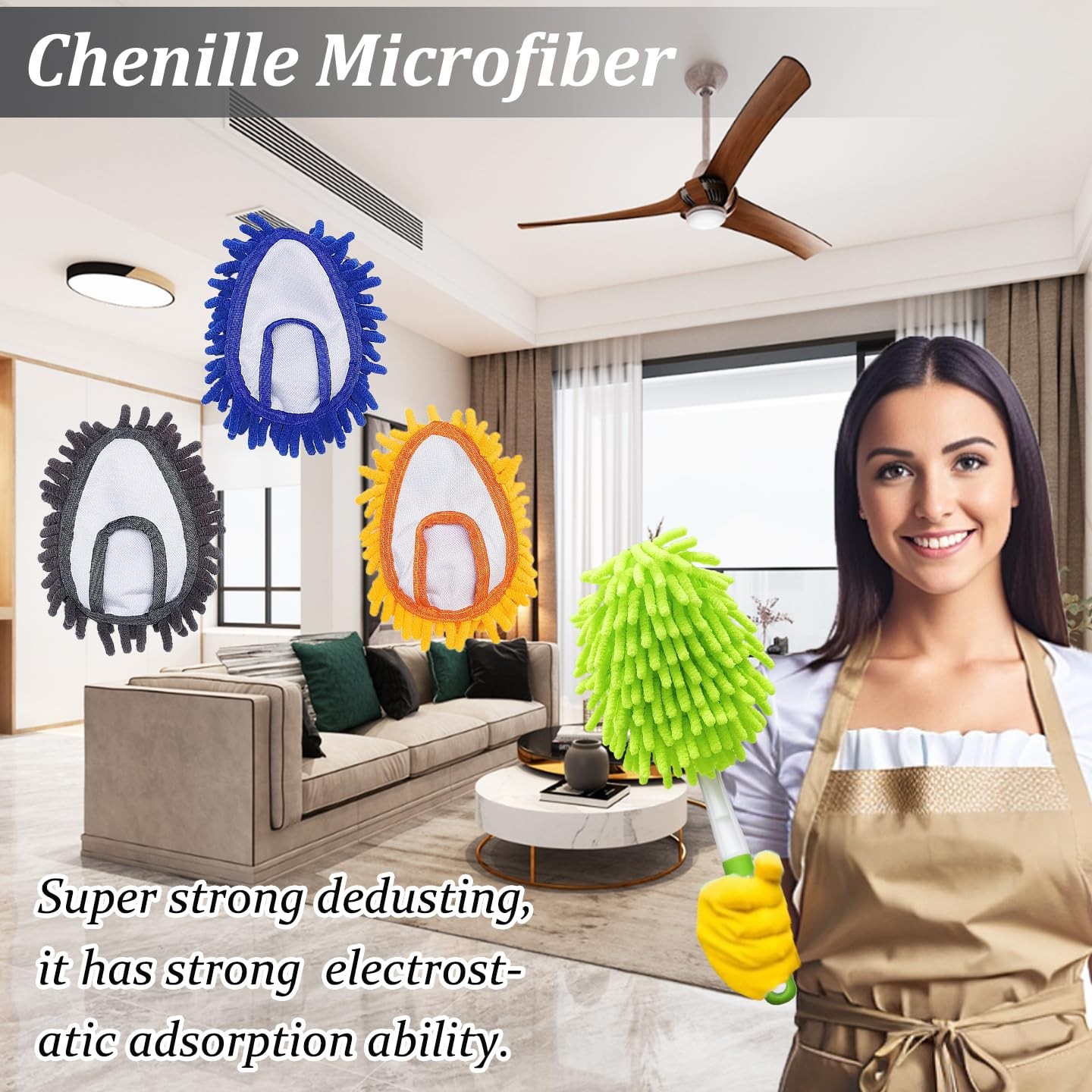 13 Inch Microfiber Feather Duster,with 4 pcs Washable Duster Head, Car Duster…
