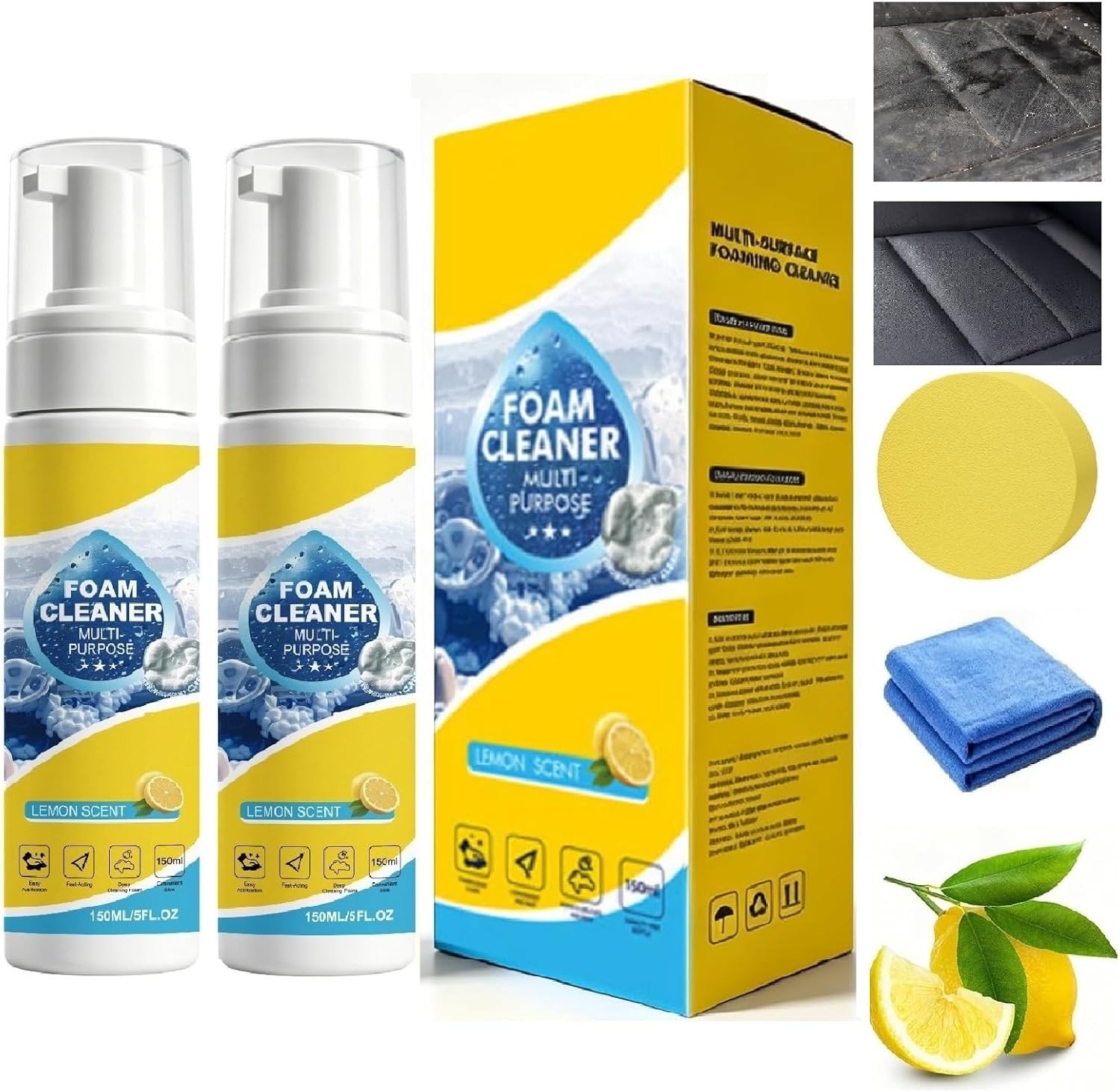 3X 4-in-1 Multi-Enzyme Foam Cleaner, All-Purpose Spray 5oz with Sponge & Towel