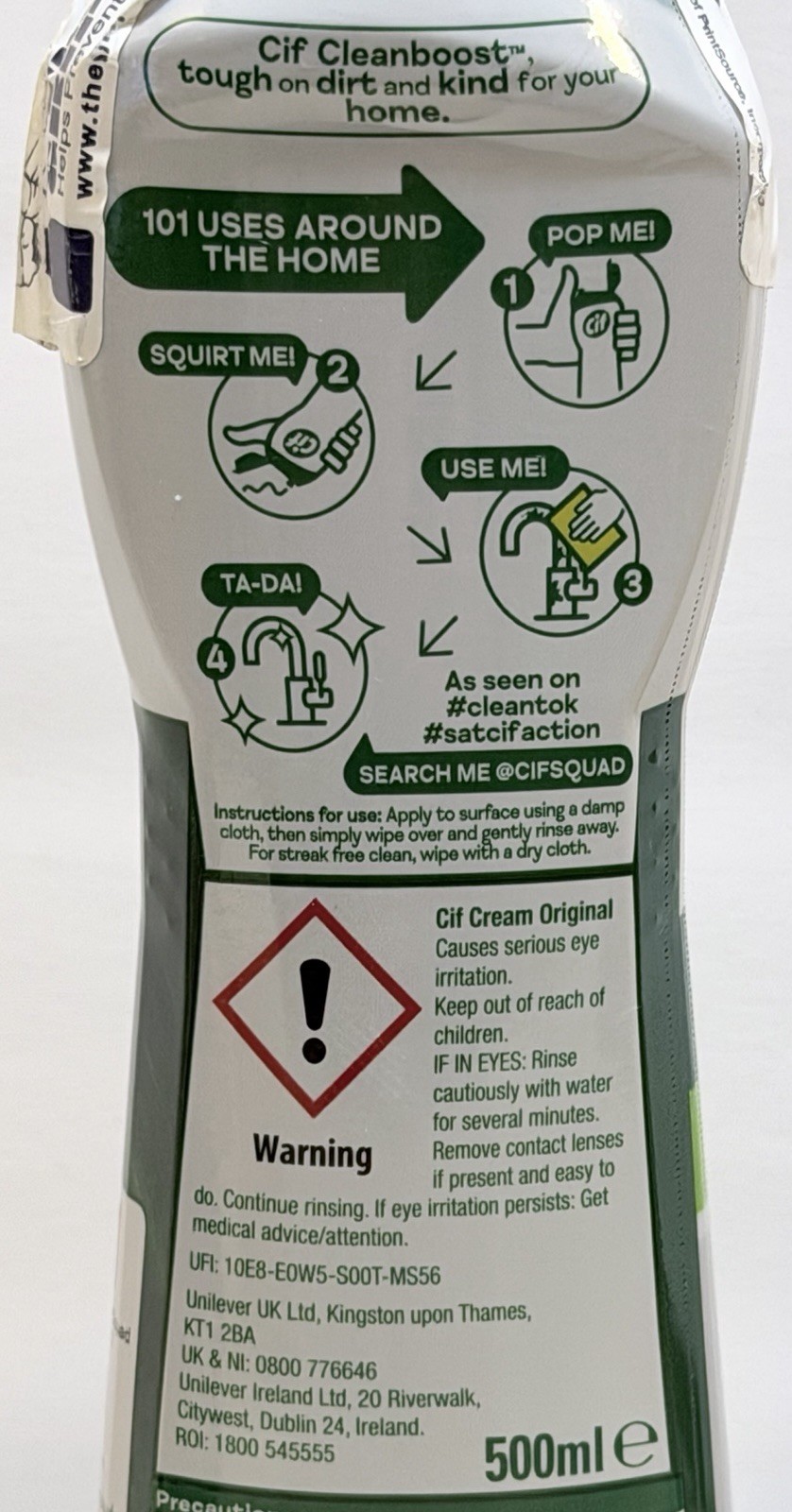 2 Pack Cif Cleanboost Cream Original Multi Surface Cleaner 500ml UK Formula