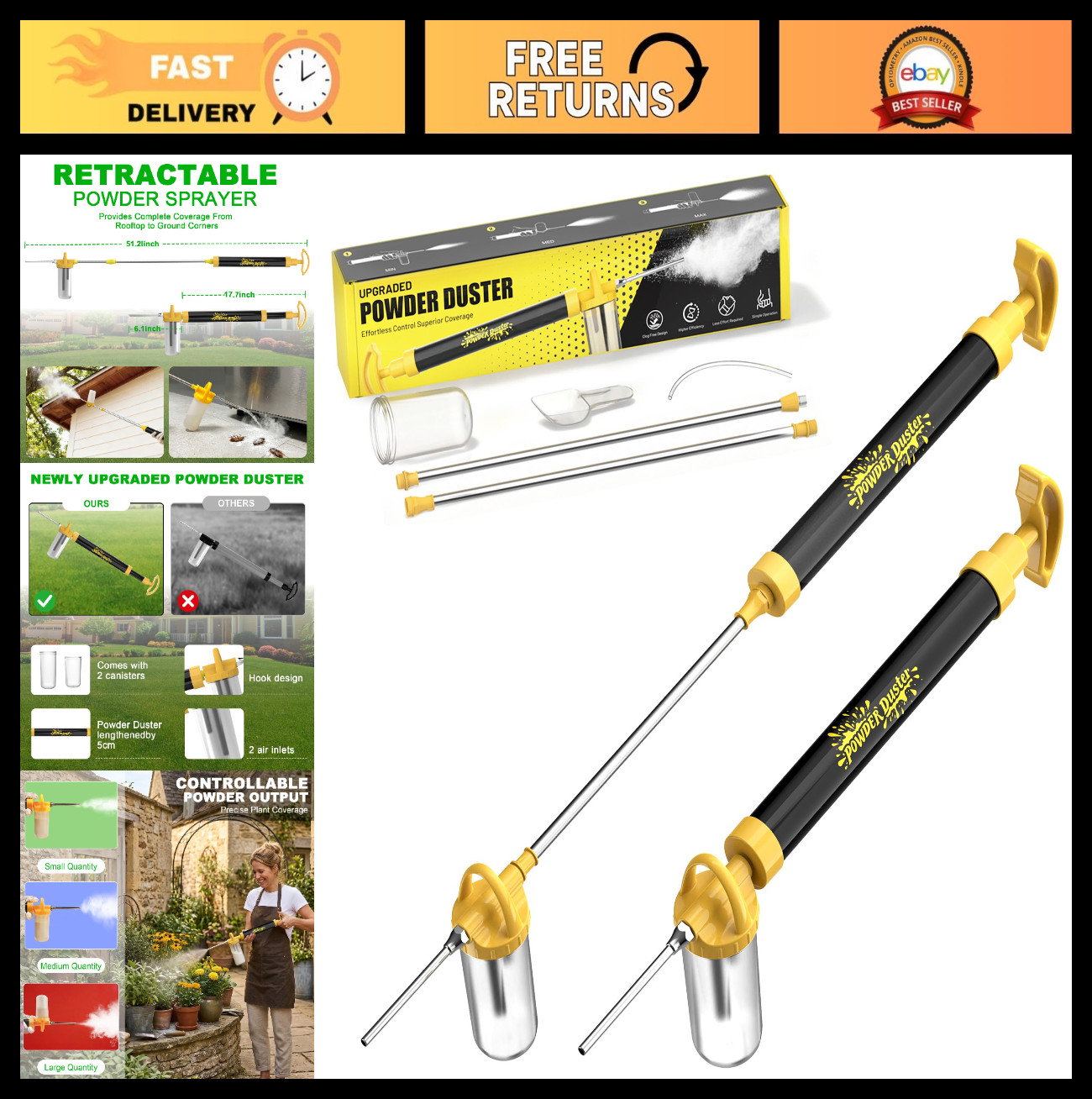 Diatomaceous Earth Duster & Powder Sprayer, 4FT Adjustable, Anti-Clog, Garden Us