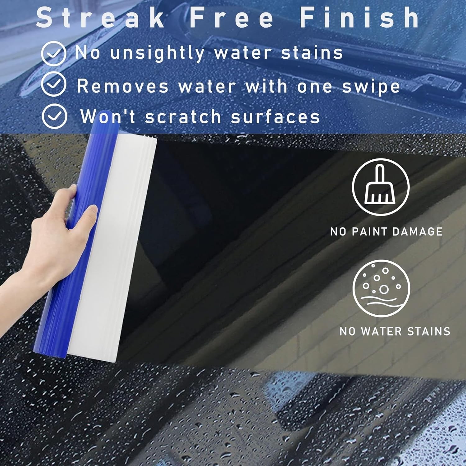 12in Silicone T-Bar Water Blade 3-Layer Car Squeegee for Fast Drying Glass White