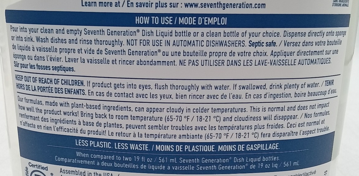 Seventh Generation Natural Dishwashing Liquid Free & Clear Three Pack 50 Fl Oz