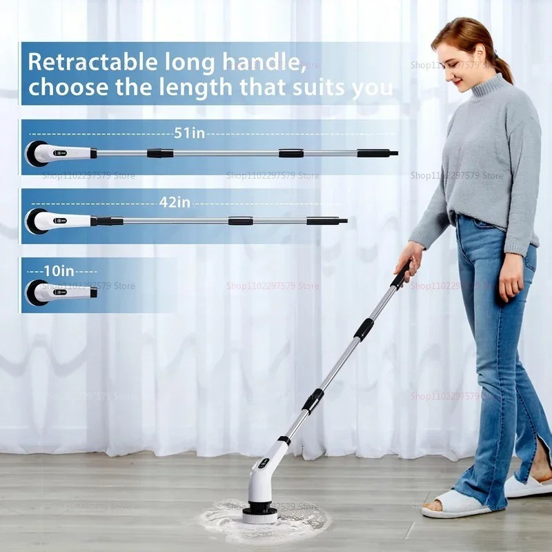 9-in-1 Electric Spin Scrubber Cordless Shower Brush w/ Extension Handle