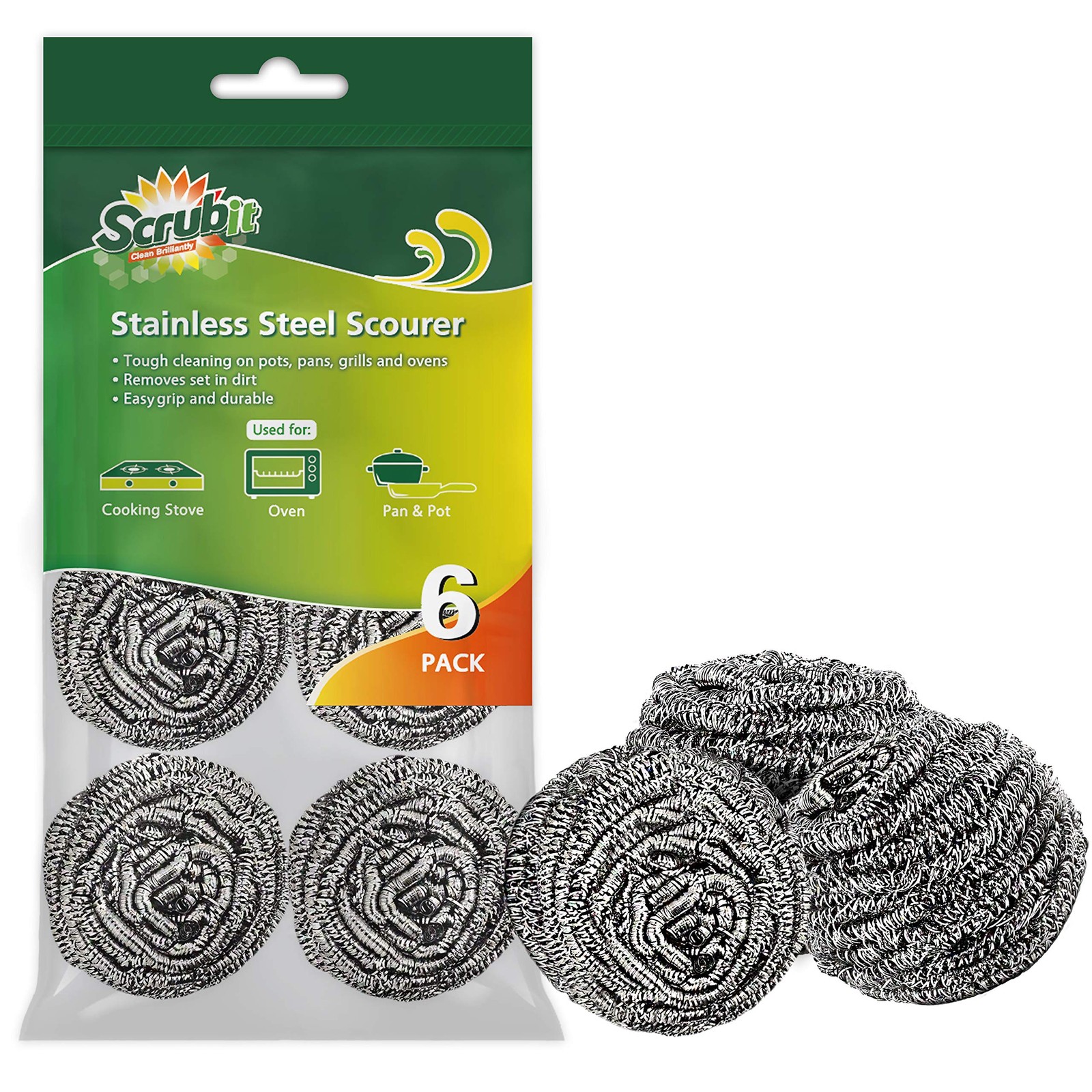 6 Pack Stainless Steel Scourers โ€ Steel Wool Scrubber Pad Used For Dishes P…