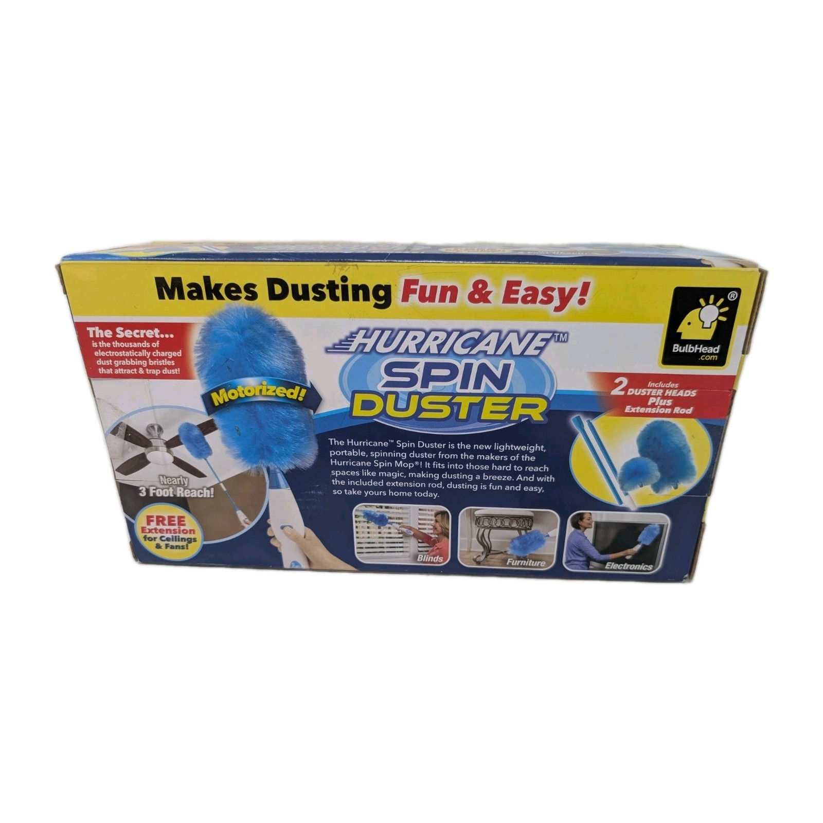 Hurricane Spin Duster Motorized Dust Wand w/ Extension for Ceilings & Fans NOS