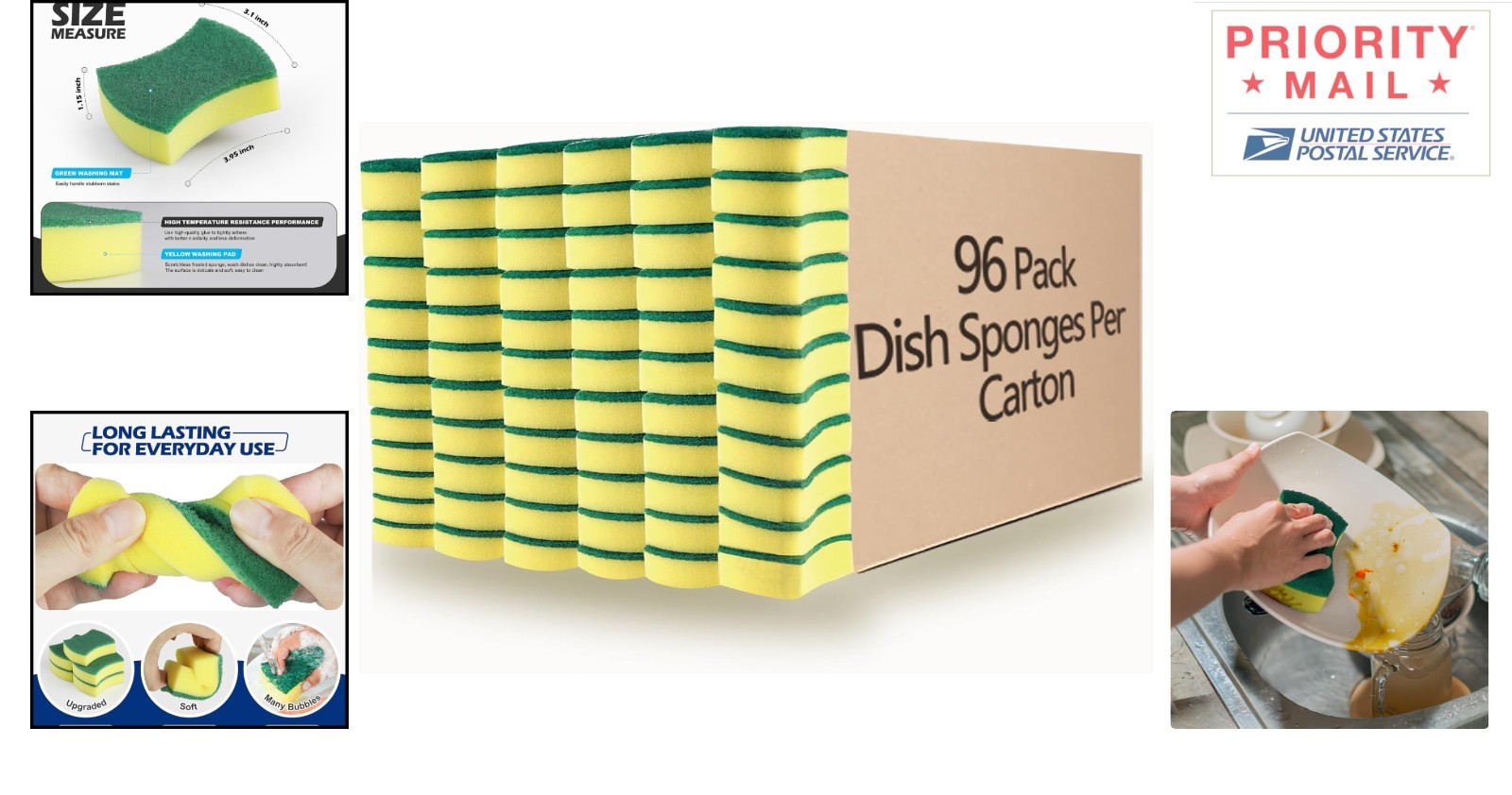 Kitchen Cleaning Sponges 96 Pack Non-Scratch Eco Microfiber Soft Yellow Color