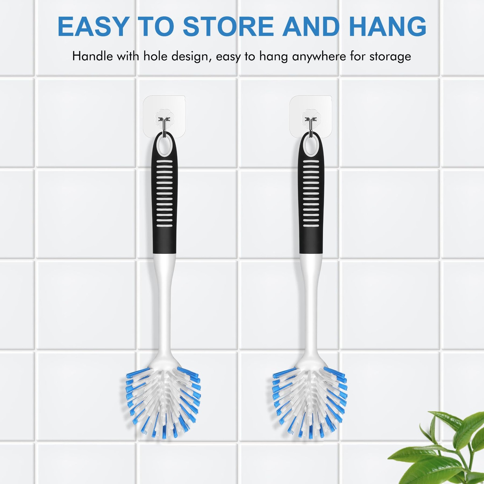 Dish Brush with Handle 2 Pack Stiff Bristles Dish Scrubber with Built-in Scraper