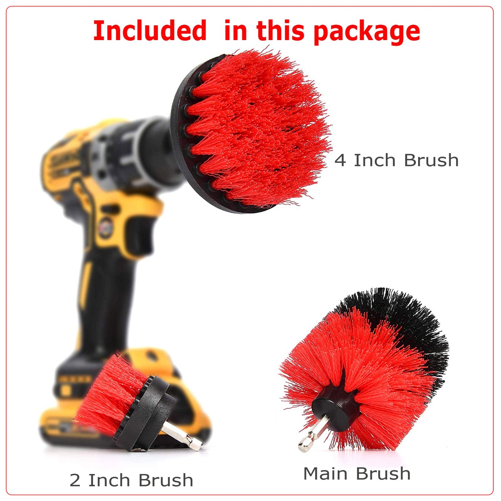 Heavy Duty 3PCs Auto Detailing Drill Brush Kit Tile Carpet Grout Power Scrubber
