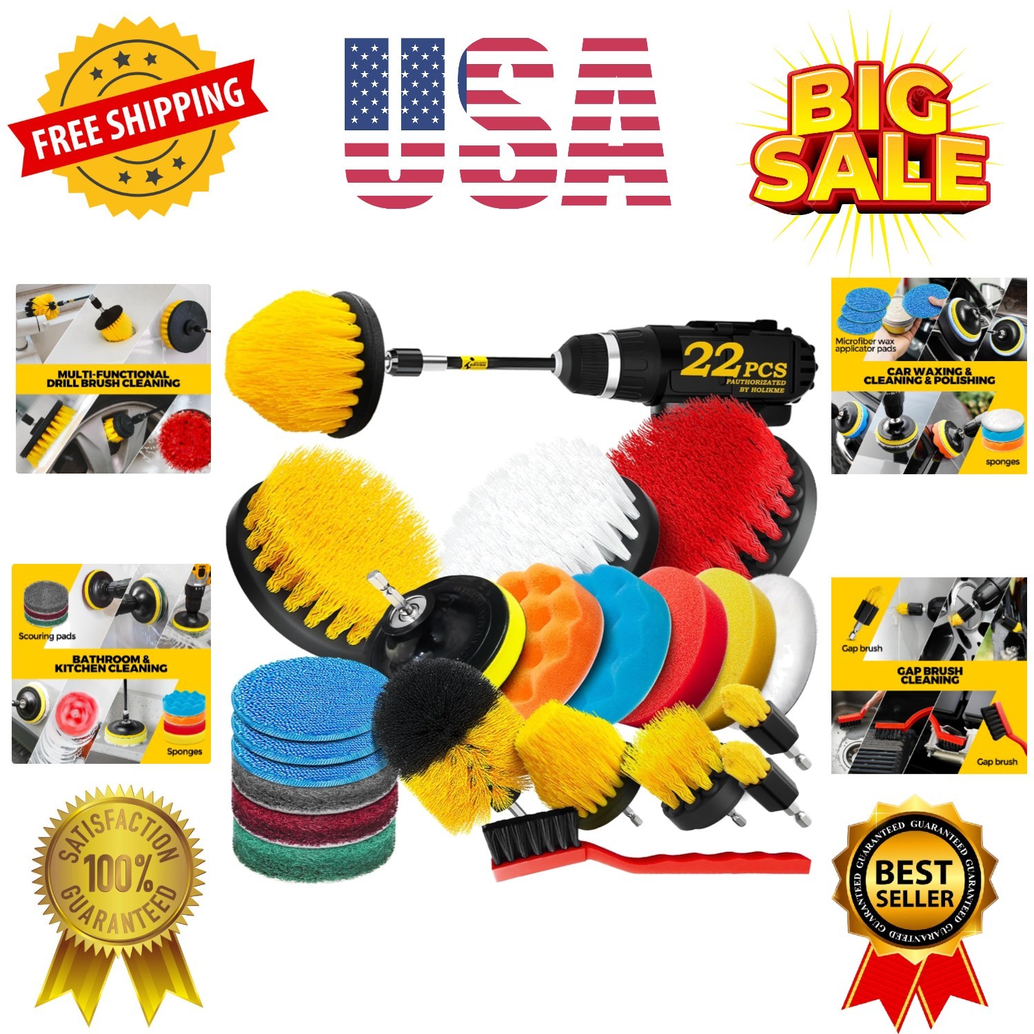 22Pack Drill Brush Attachments Set,Scrub Pads & Sponge, Buffing Pads,Power Sc…