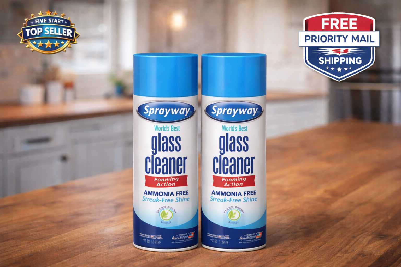 Sprayway Glass Cleaner 19 oz Ammonia Free Foaming Streak-Free Shine 2-pack