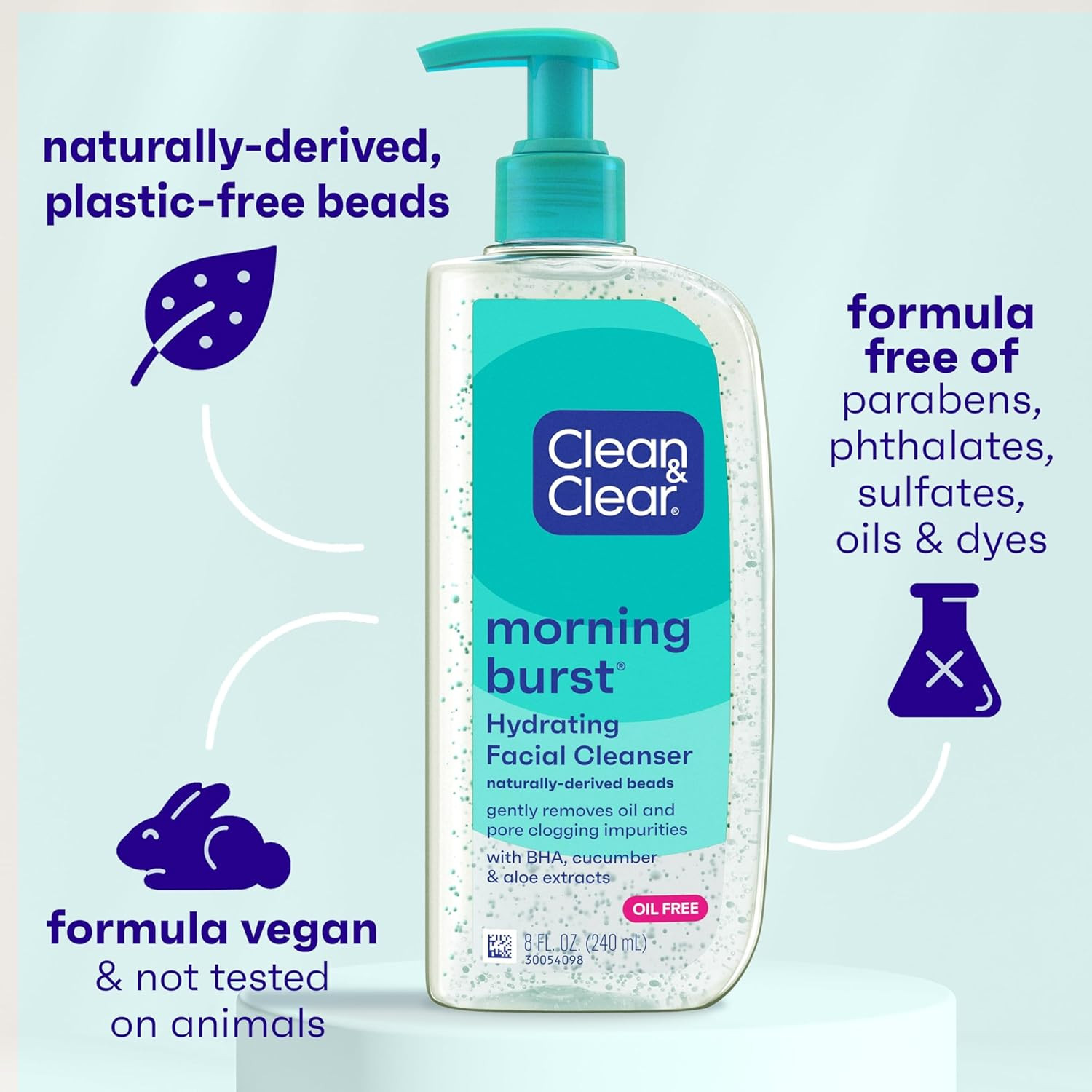 Clean & Clear Morning Burst Hydrating Facial Cleanser with BHA, Cucumber & Aloe