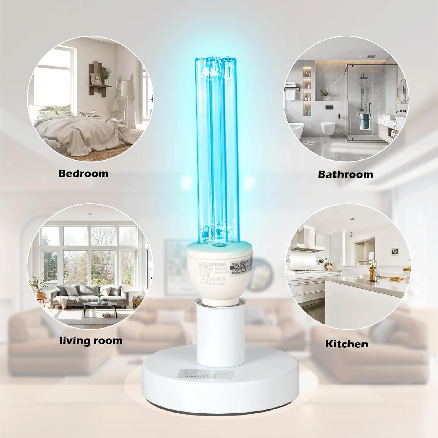 25W UVC Ozone Sanitizer Lamp with Timer E26 Base for Bedroom Bathroom Kitchen