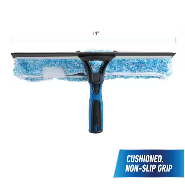 14 in Window Squeegee Scrubber 2-in-1 Glass Cleaner Tool Streak Free Combo