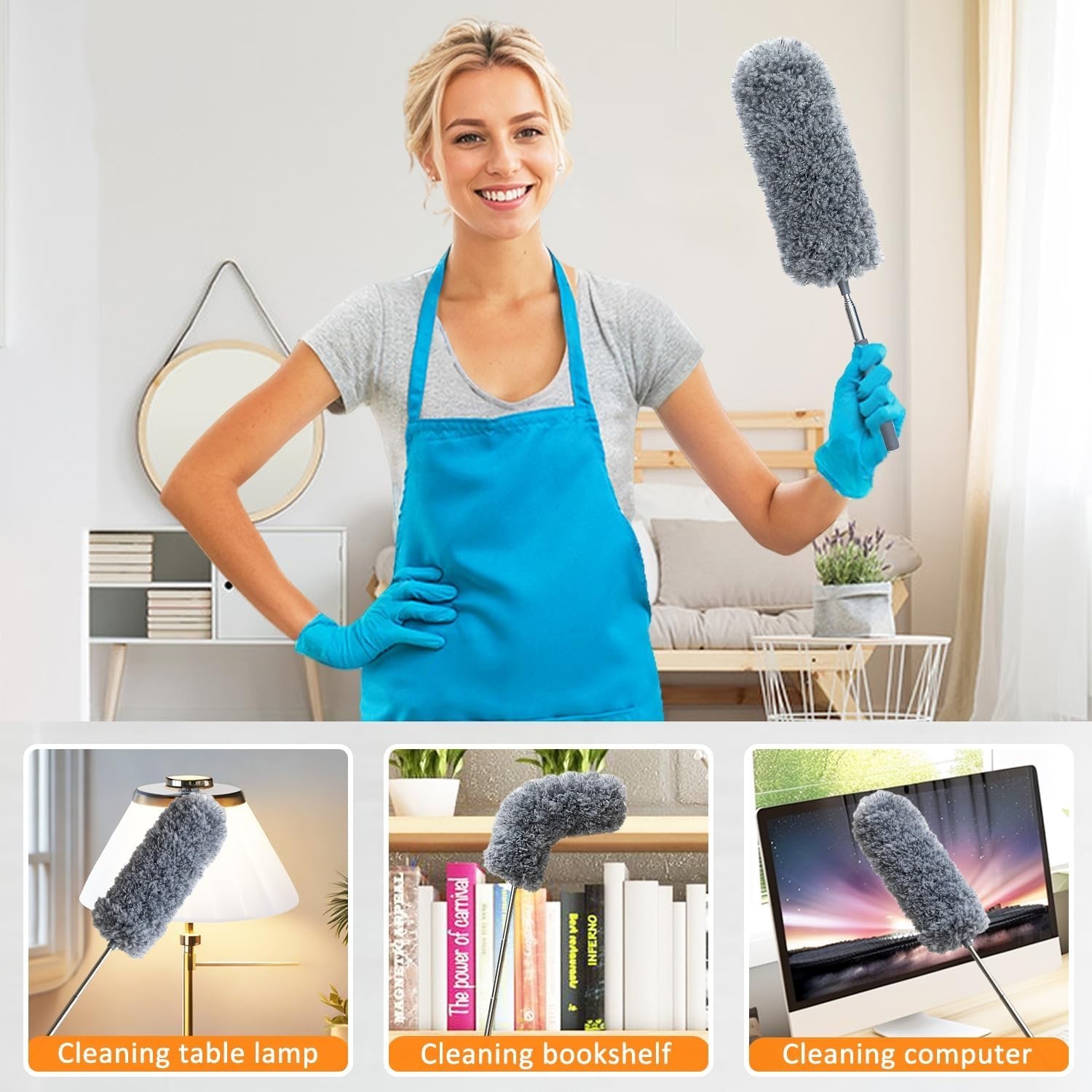 2 Pack Microfiber Feather Duster for Cleaning with Extendable Pole Hand Washable