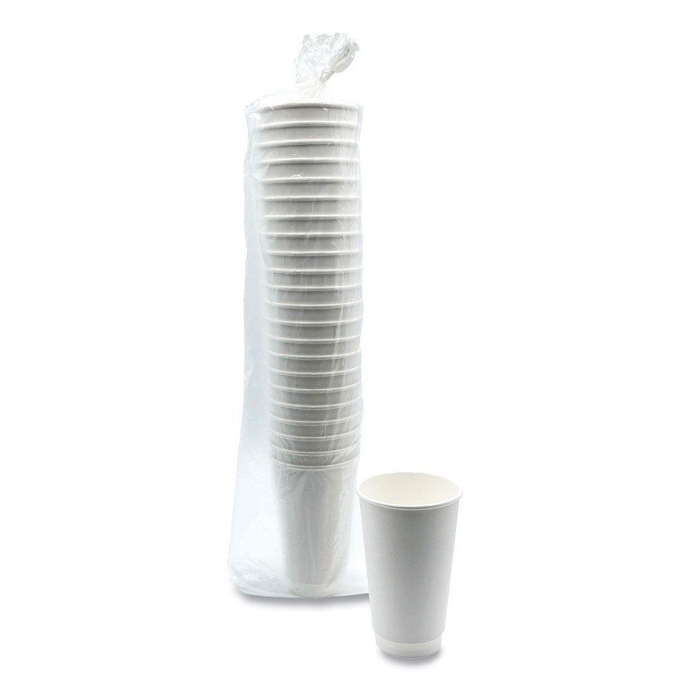 Boardwalk DW16HCUPPK 16 oz Double-Walled Paper Hot Cups – White (25/PK) New