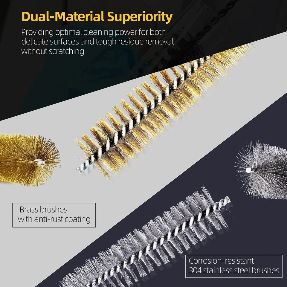 16Pcs Stainless Steel & Brass Wire Tube Brushes Bottle Brush Set,12″ Long Wir…