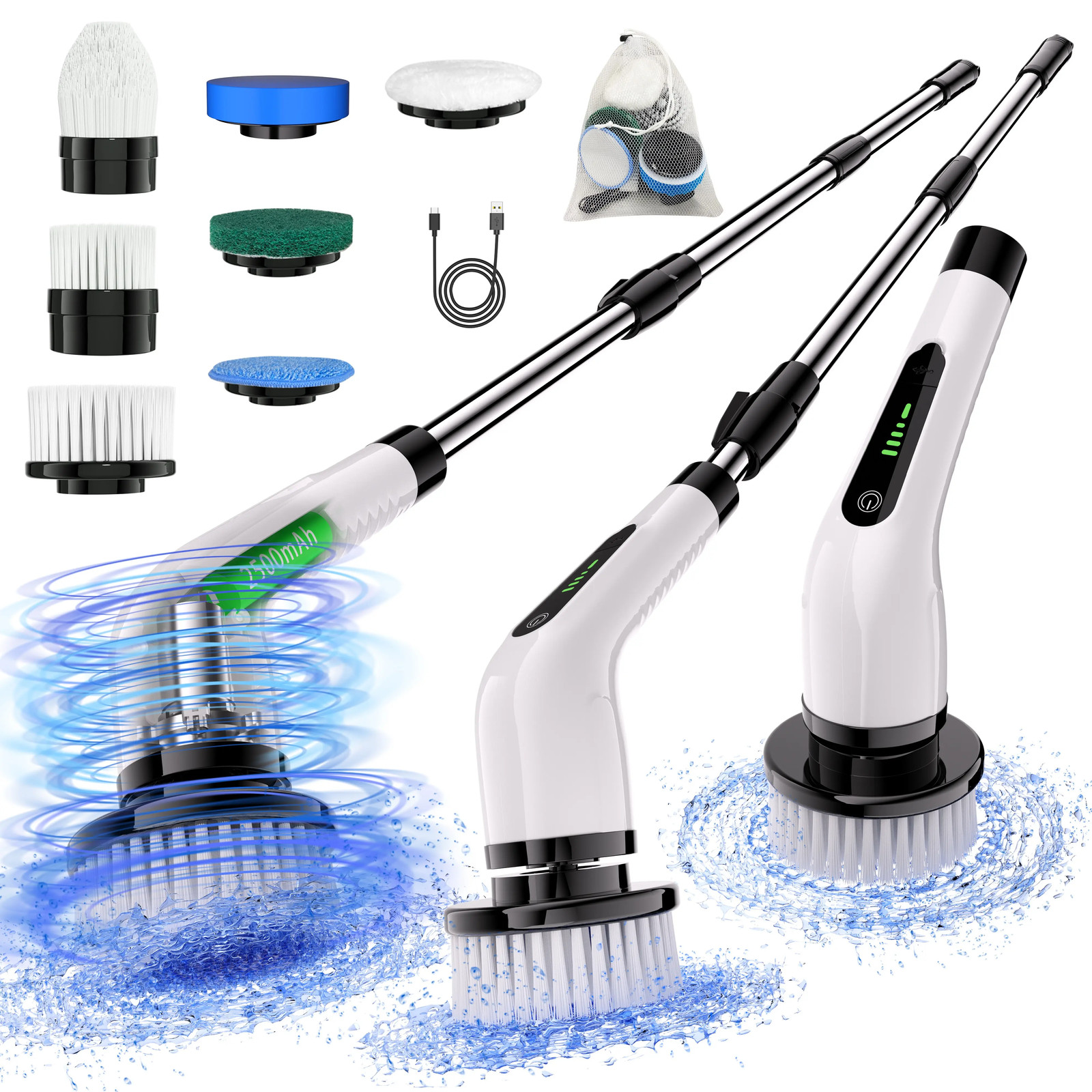 Electric Spin Scrubber Cordless Full Body Waterproof Cleaning Brush with Display