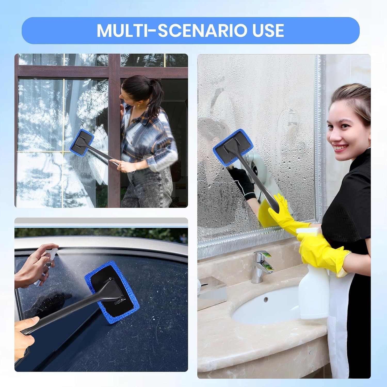 Complete Car Care: 6PCS Window Cleaner Set with 180° Head & 120 ml Spray Bottle