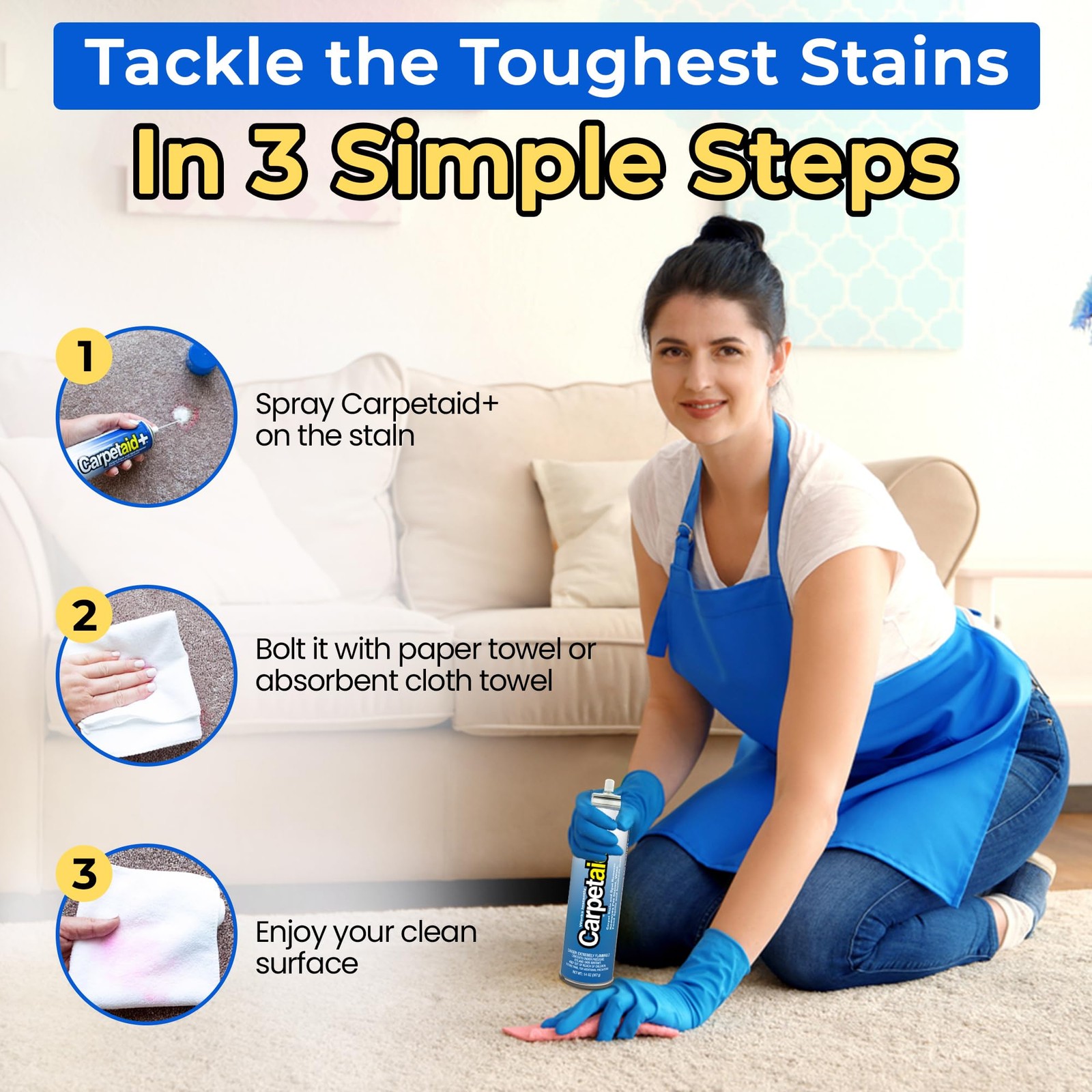 Carpet Aid Spot and Stain Remover, pH Balanced Cleaner for Carpets, Rugs, and…
