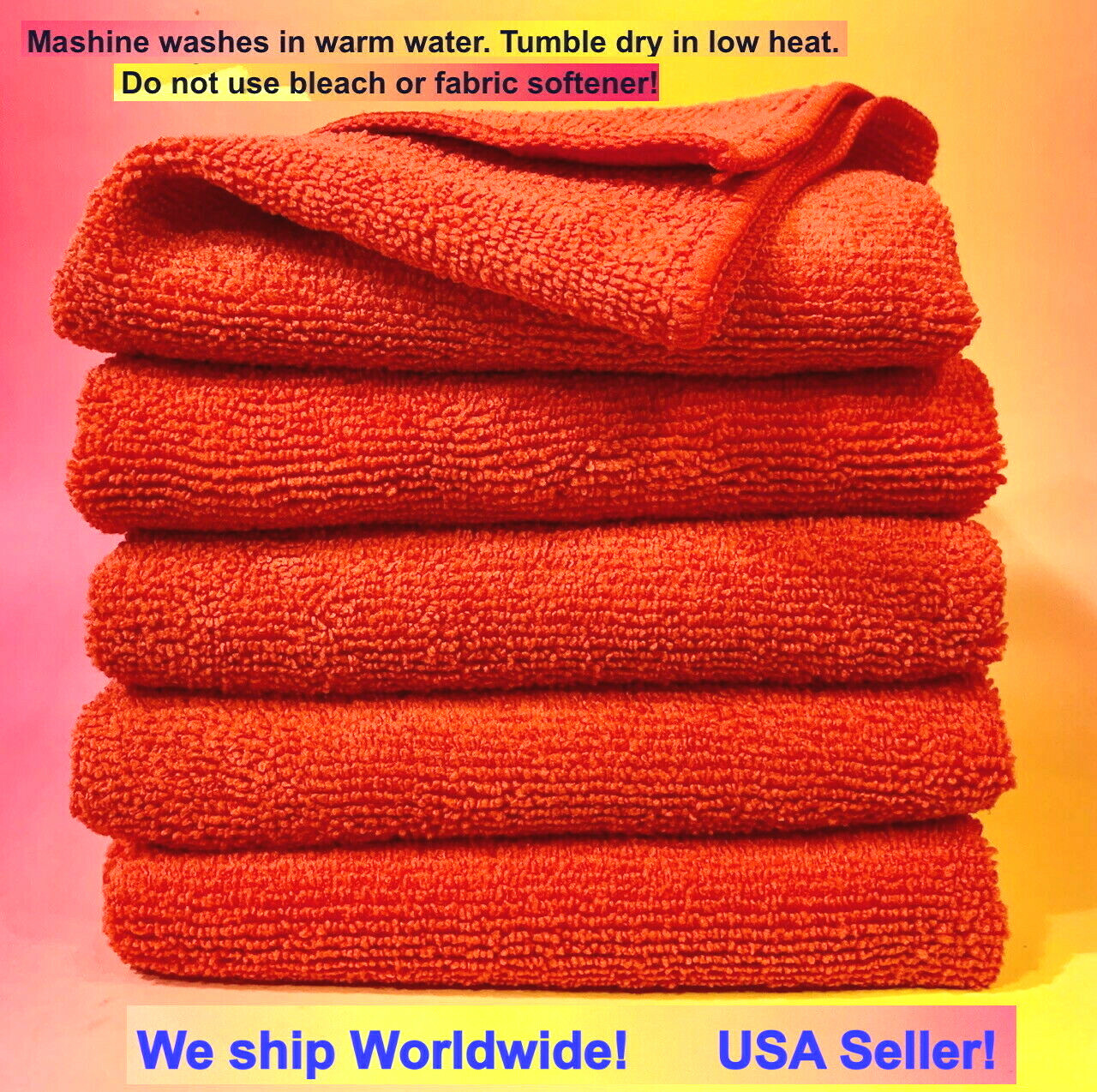 5 RED MICROFIBER CLEANING WASH CLOTH TOWEL RAG 16″x16″ : KITCHEN BATH BAR CAR