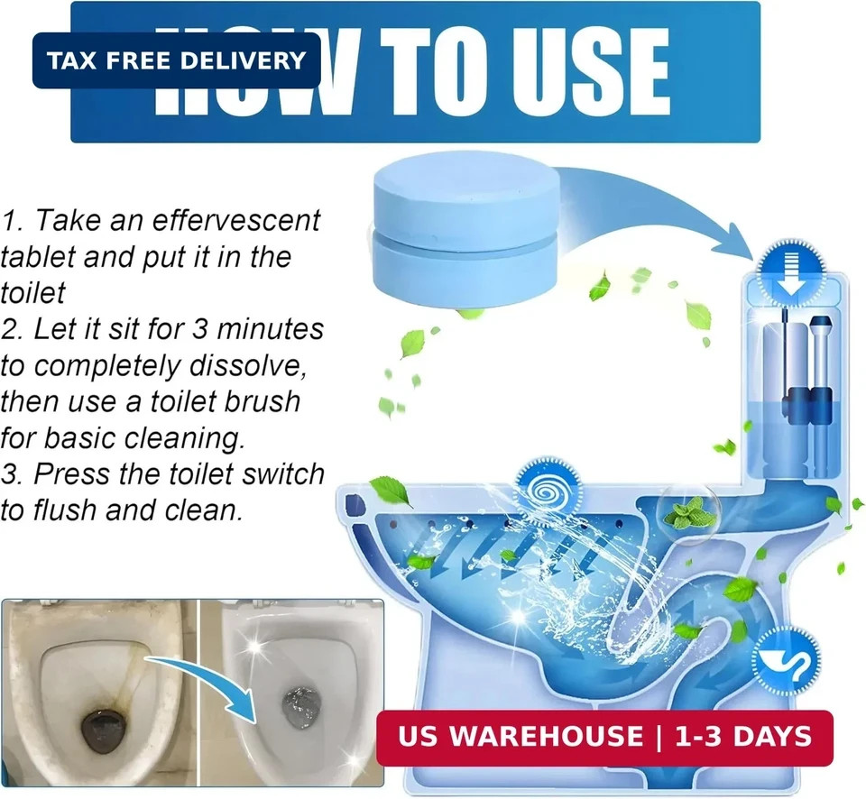 Toilet Bowl Cleaners – 12 Pack, Automatic Tank Tablets for Deodorizing & Descali
