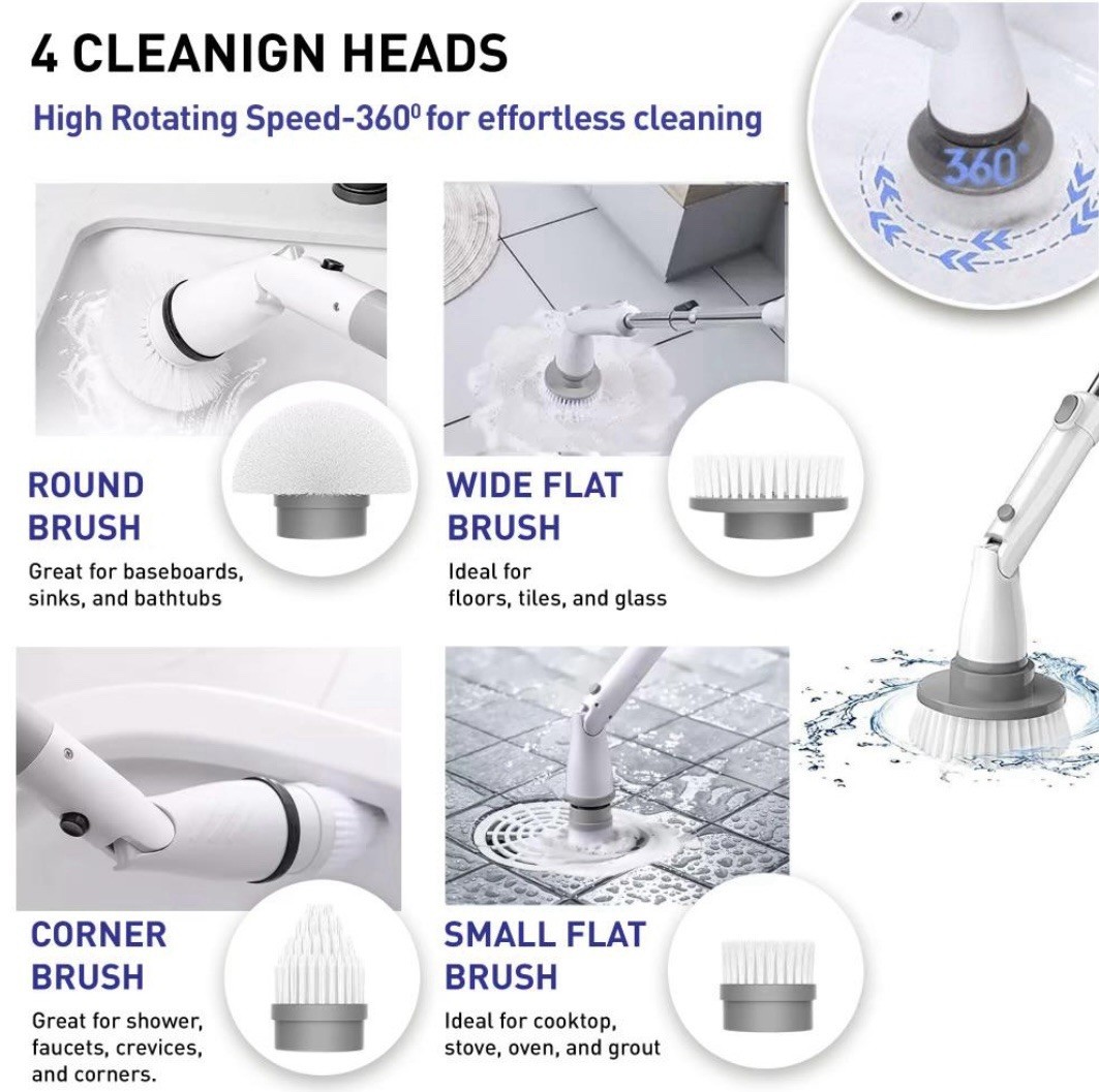 Electric Spin Scrubber for Household Cleaning with Extension Handle