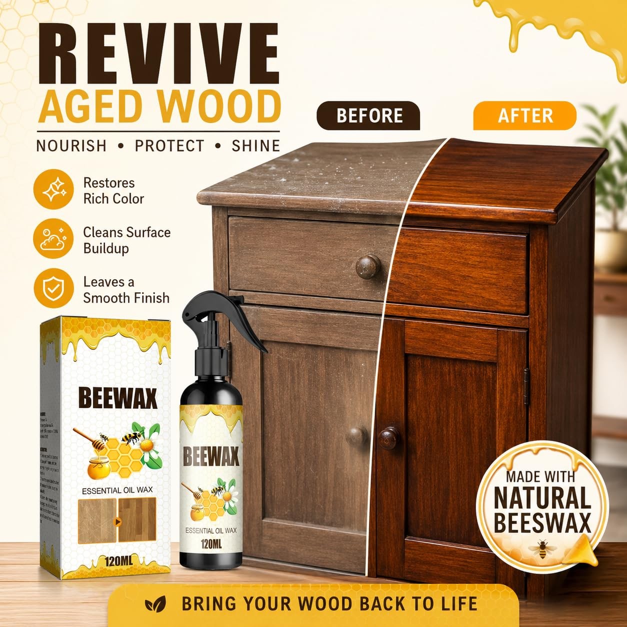 2pcs Beeswax Wood Polish,Bees Wax Furniture Polish And Cleaner,Beeswax Furnit…