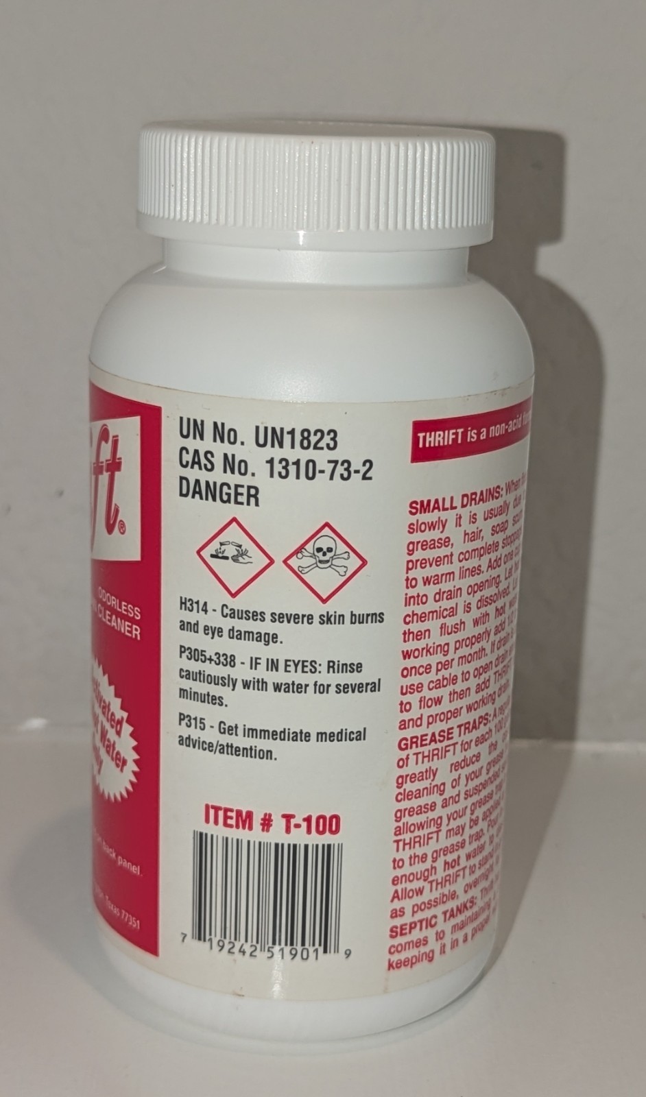 Thrift T-100 Odorless Drain Cleaner, Small Drains Grease Traps Septic Tank T2