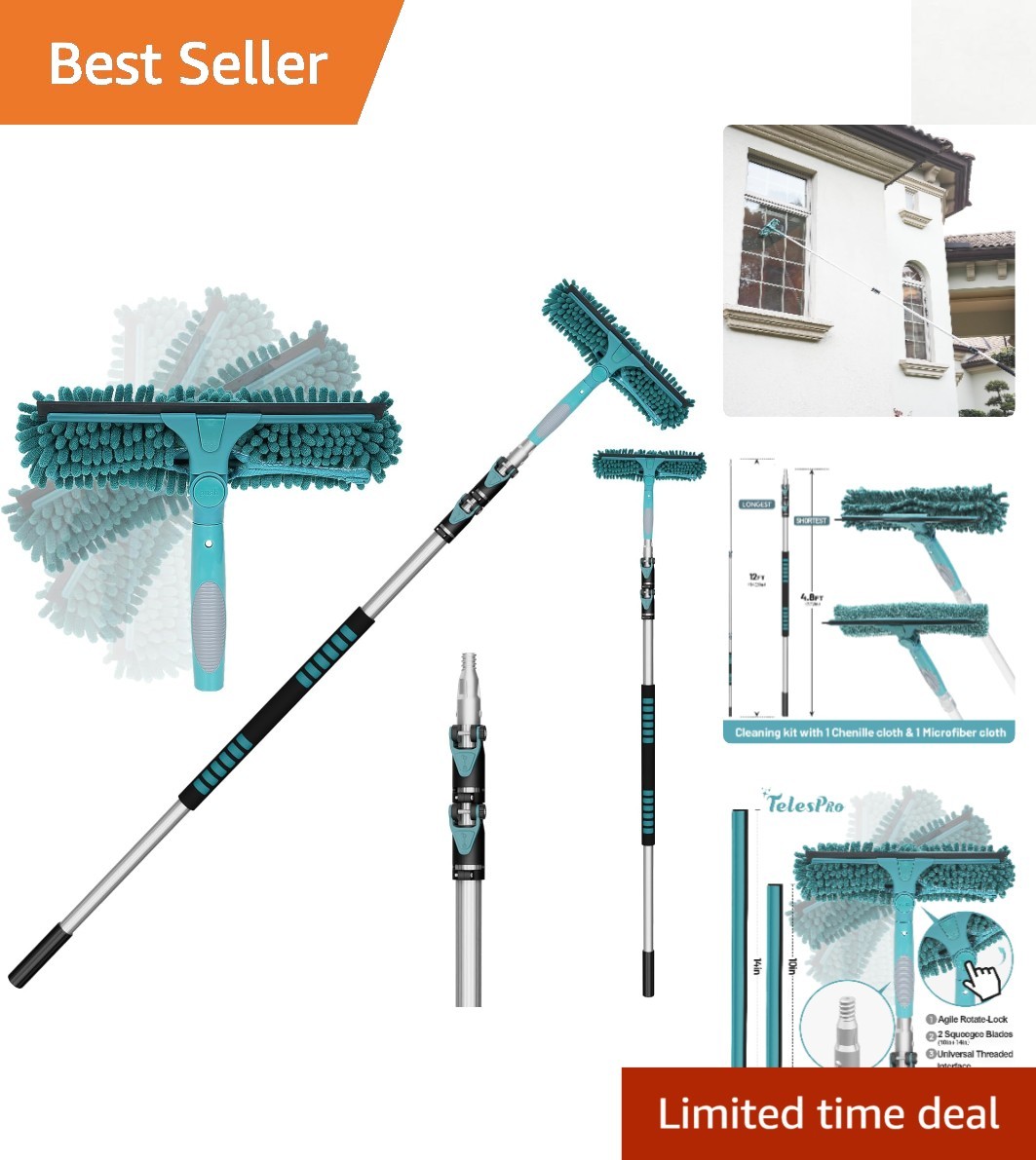 5-12 ft Window Squeegee with Extension Pole, Window Cleaner Tool with 3-Stage…