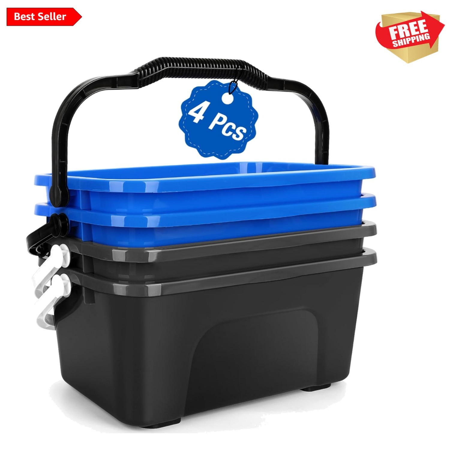 Compact 3 Gallon Plastic Cleaning Bucket with Ergonomic Handle – Blue & Grey