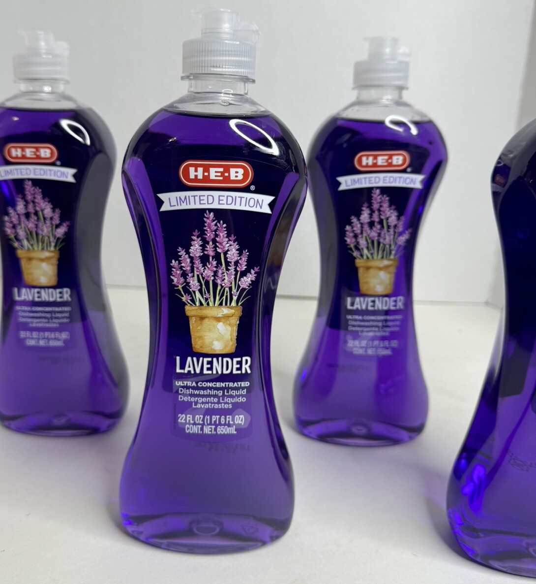 New H-E-B Limited Edition Lavender Dish washing Liquid Soap 22 Fl Oz (Lot of 4)