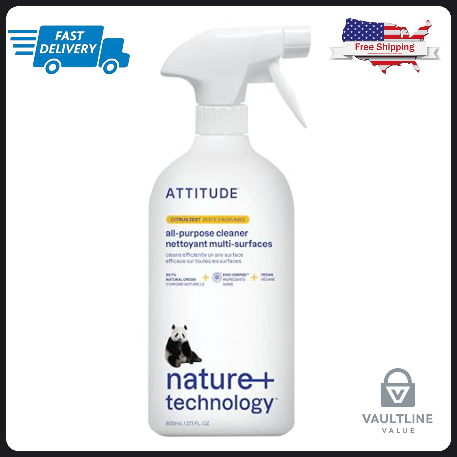 ATTITUDE All Purpose Cleaner 27.1 Oz Citrus Zest Plant-Based Spray