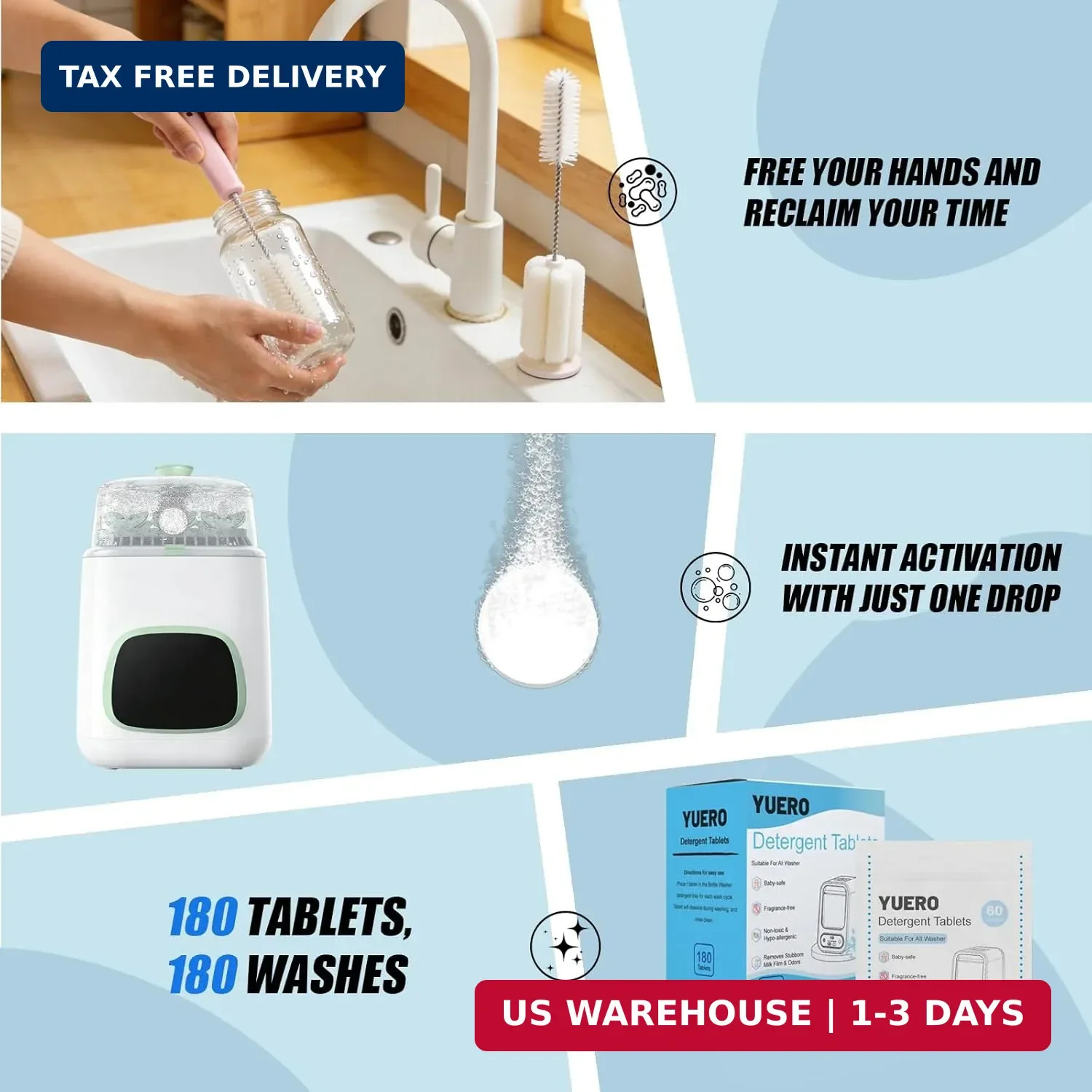 Professional Deep Cleaning Detergent Tablets for All Baby Bottle Washers, Washer