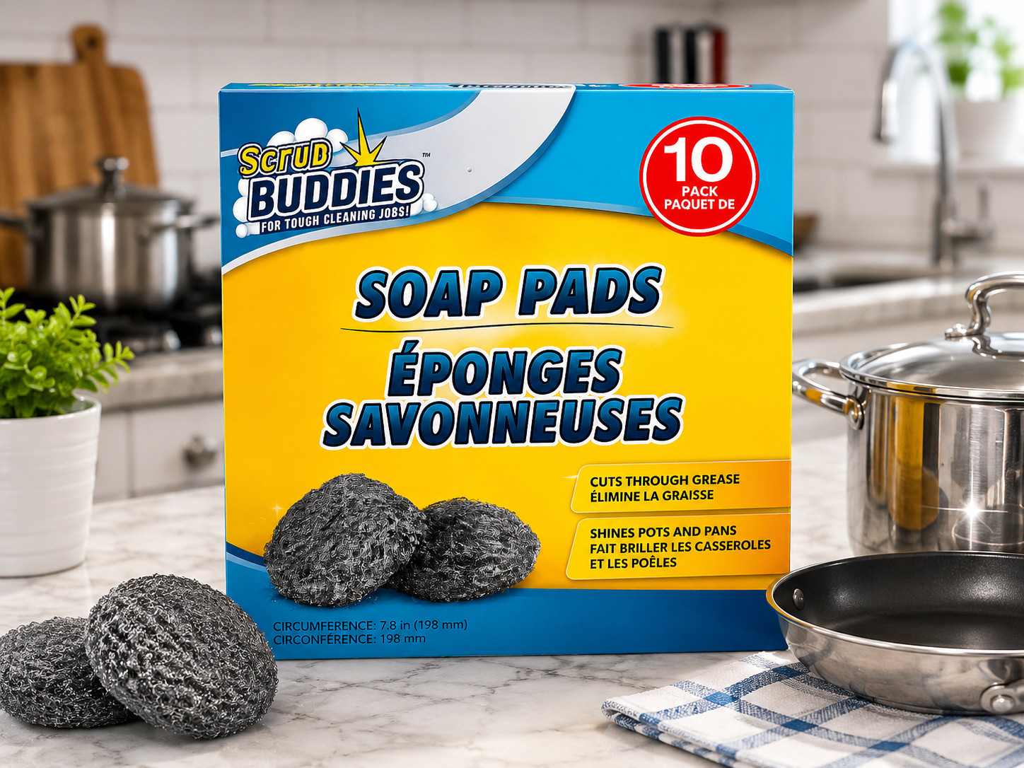 Scrub Buddies Soap Pads 10 Pack Heavy Duty Cleaning Pads Removes Grease