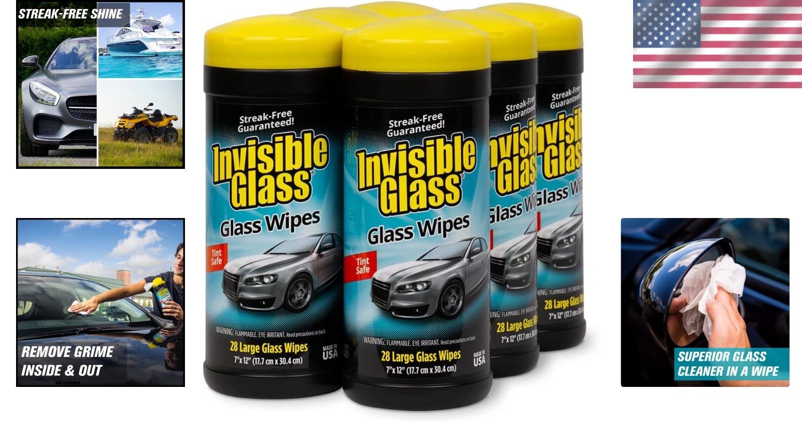 Invisible Glass Large Glass Cleaning Wipes, 28 Ct, Pack of 6