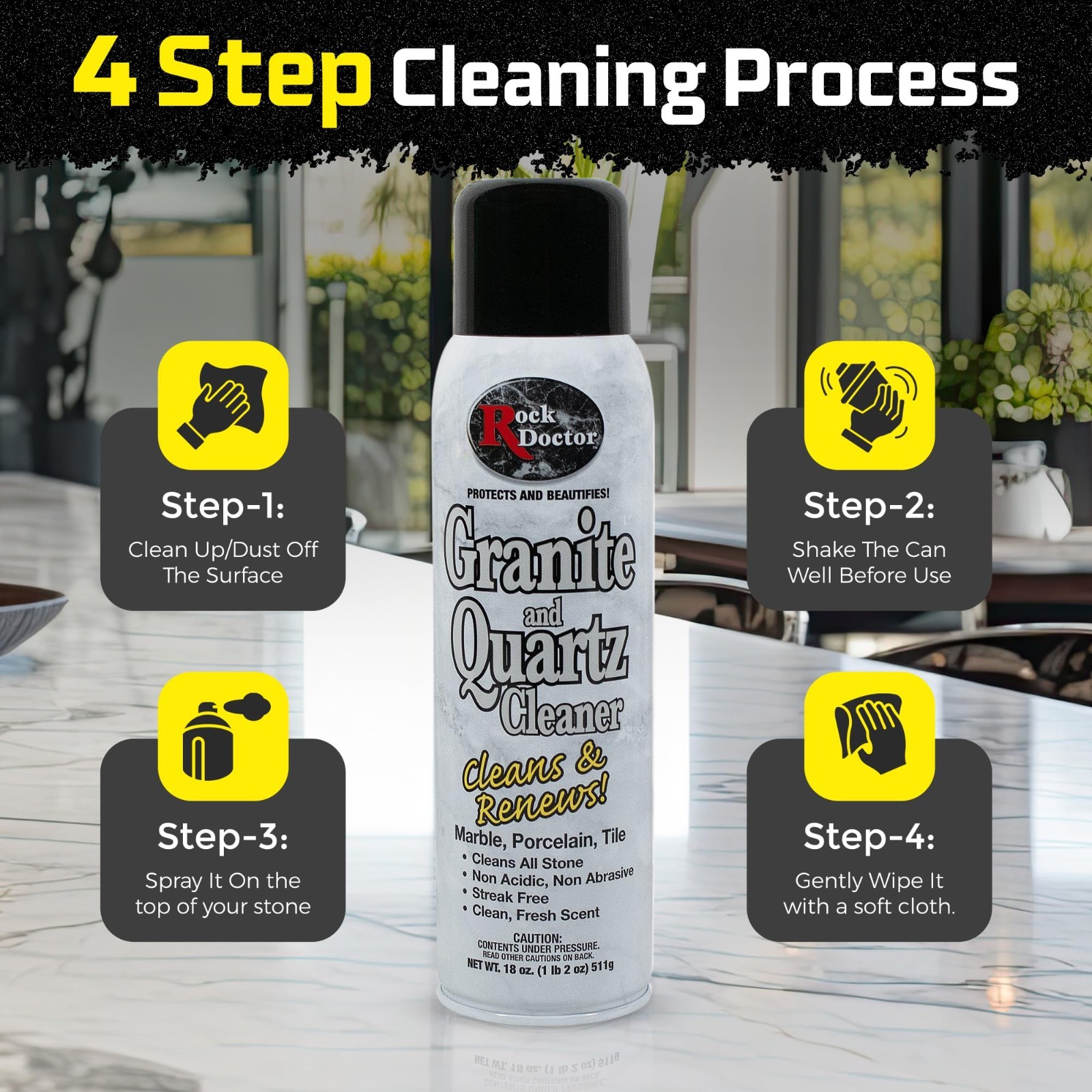Granite & Quartz Cleaner Spray 18 oz – Streak-Free Shine for Tile, Marble, Count