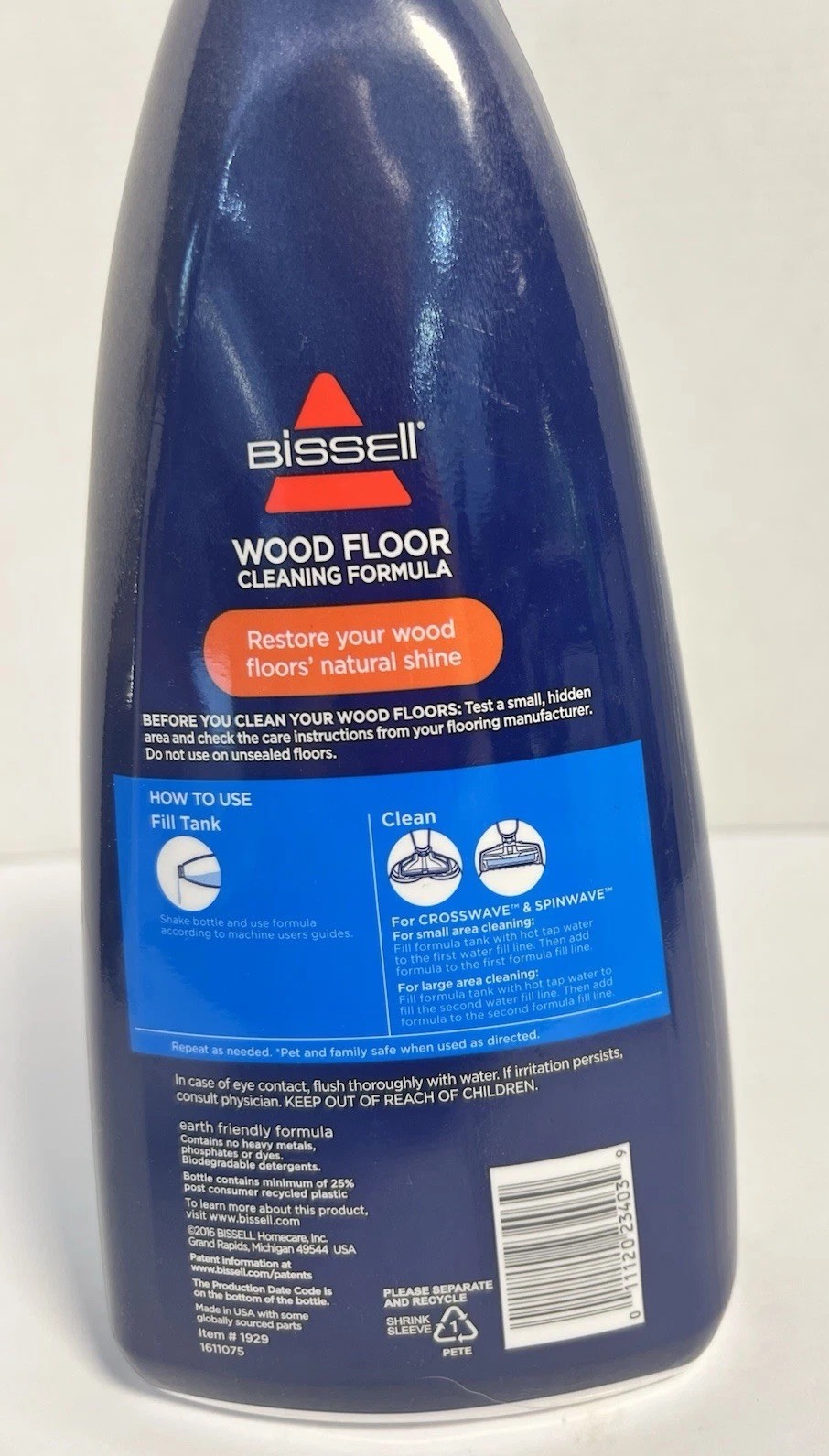BISSELL Wood Floor Cleaner 32 Oz Crosswave & Spinwave Lemon Scent Pet Safe