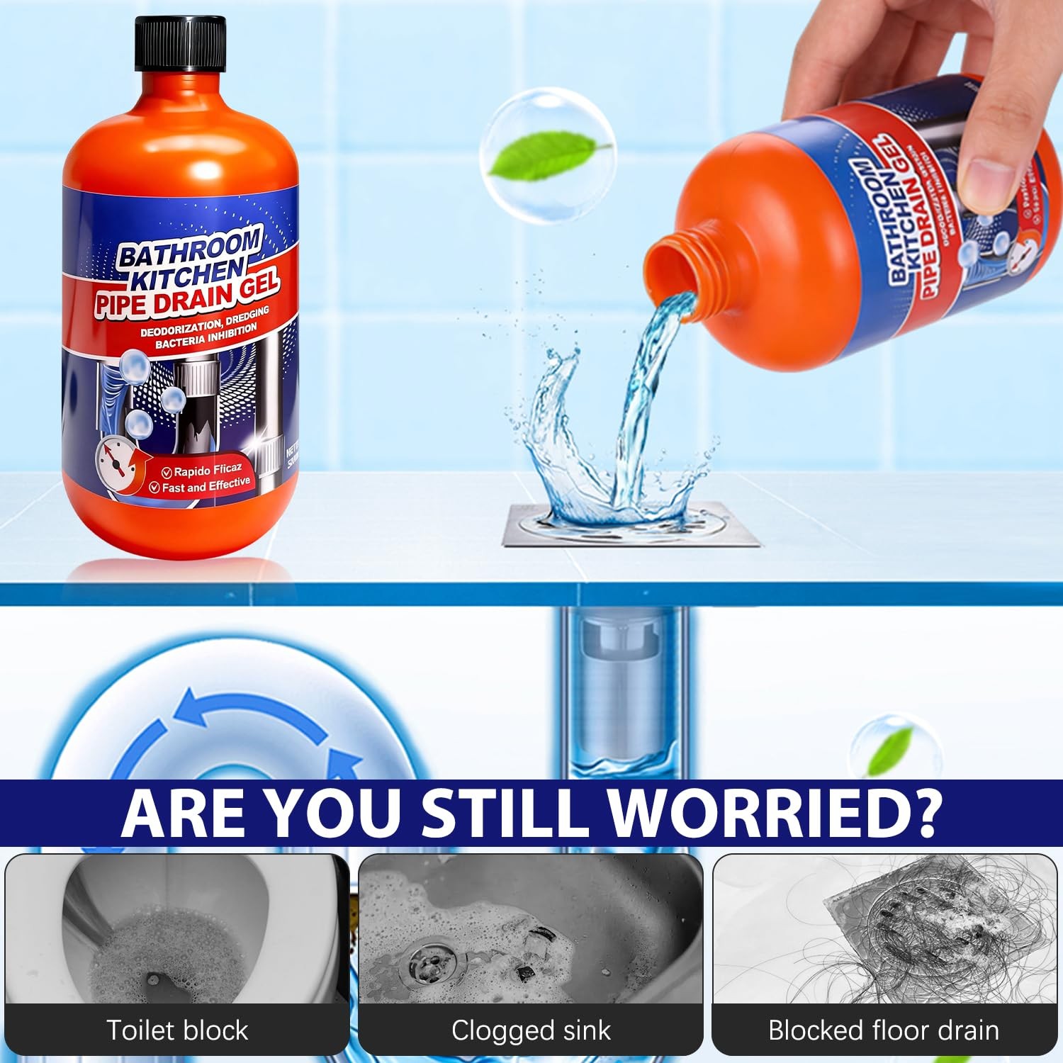 Drain Clog Remover, Drain Clog Dissolver, Opener-Cleaner,Toilet Clogged Remov…