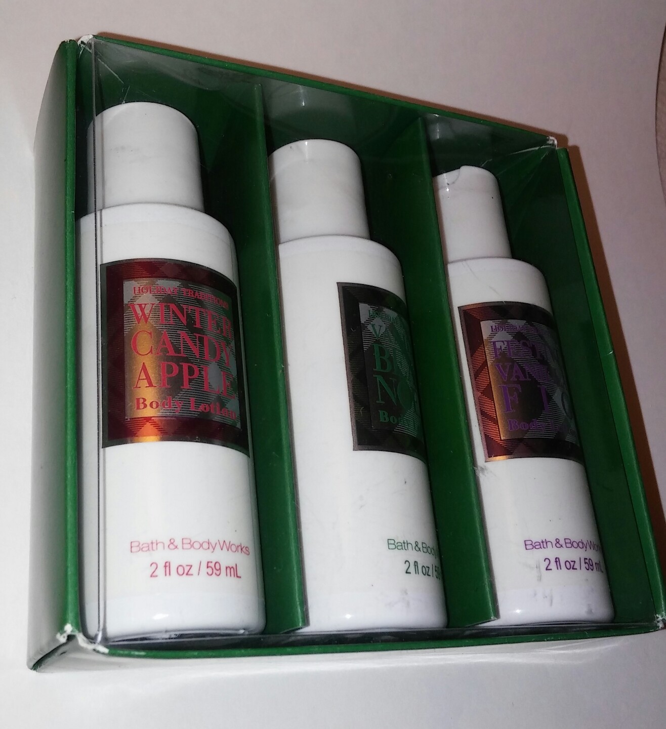 BATH & BODY WORKS SET OF 3 HOLIDAY TRADITIONS BODY LOTIONS 2.0 OZ. 59 ML. EACH