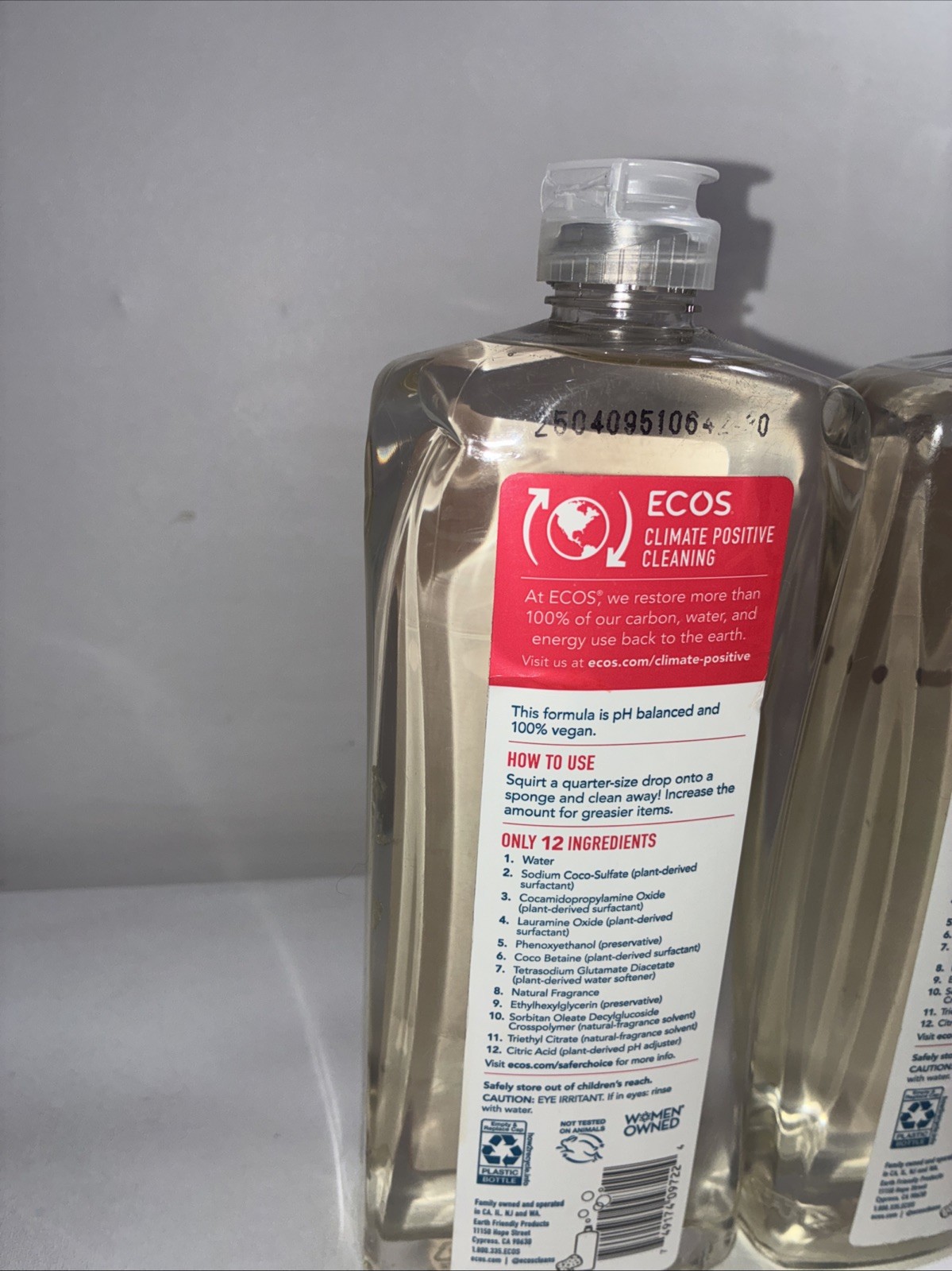 2 Ecos Plant Powered Dish Soap, Grapefruit,25fl Oz Each/ New Slight Damaged