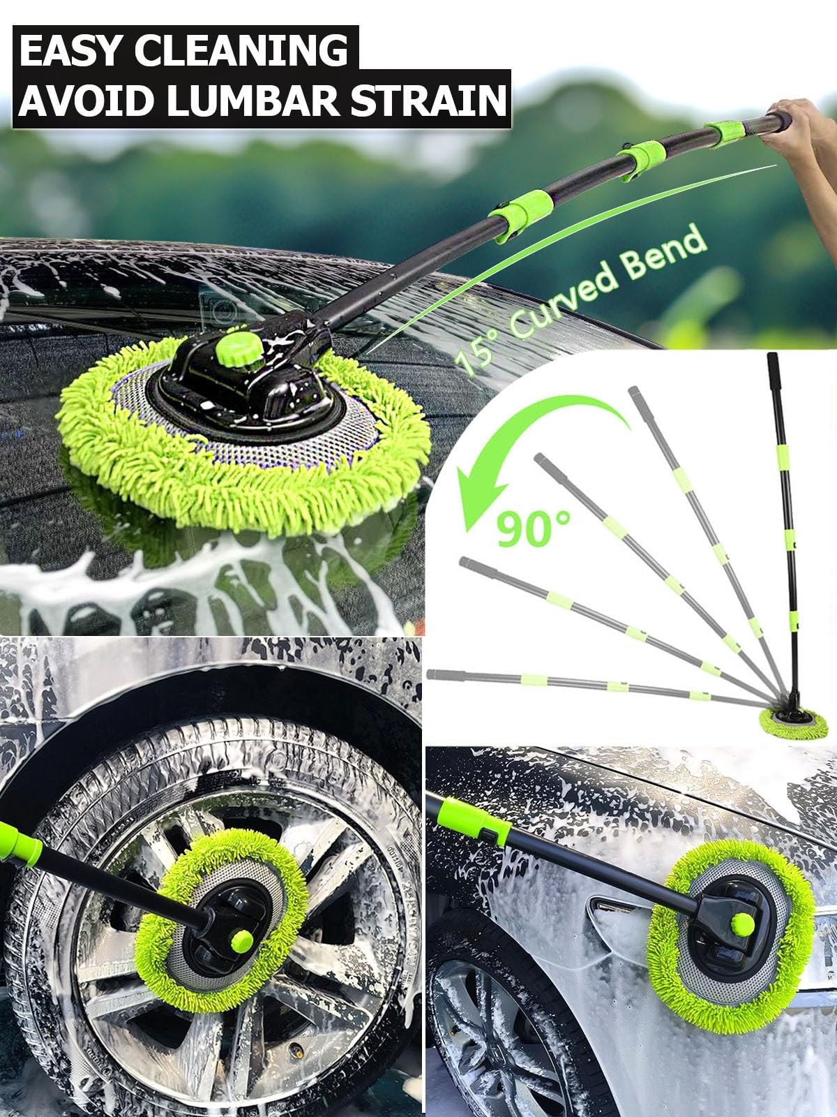 4 Section Car Wash Brush Mop Telescopic Handle Microfiber RV Truck Cleaner