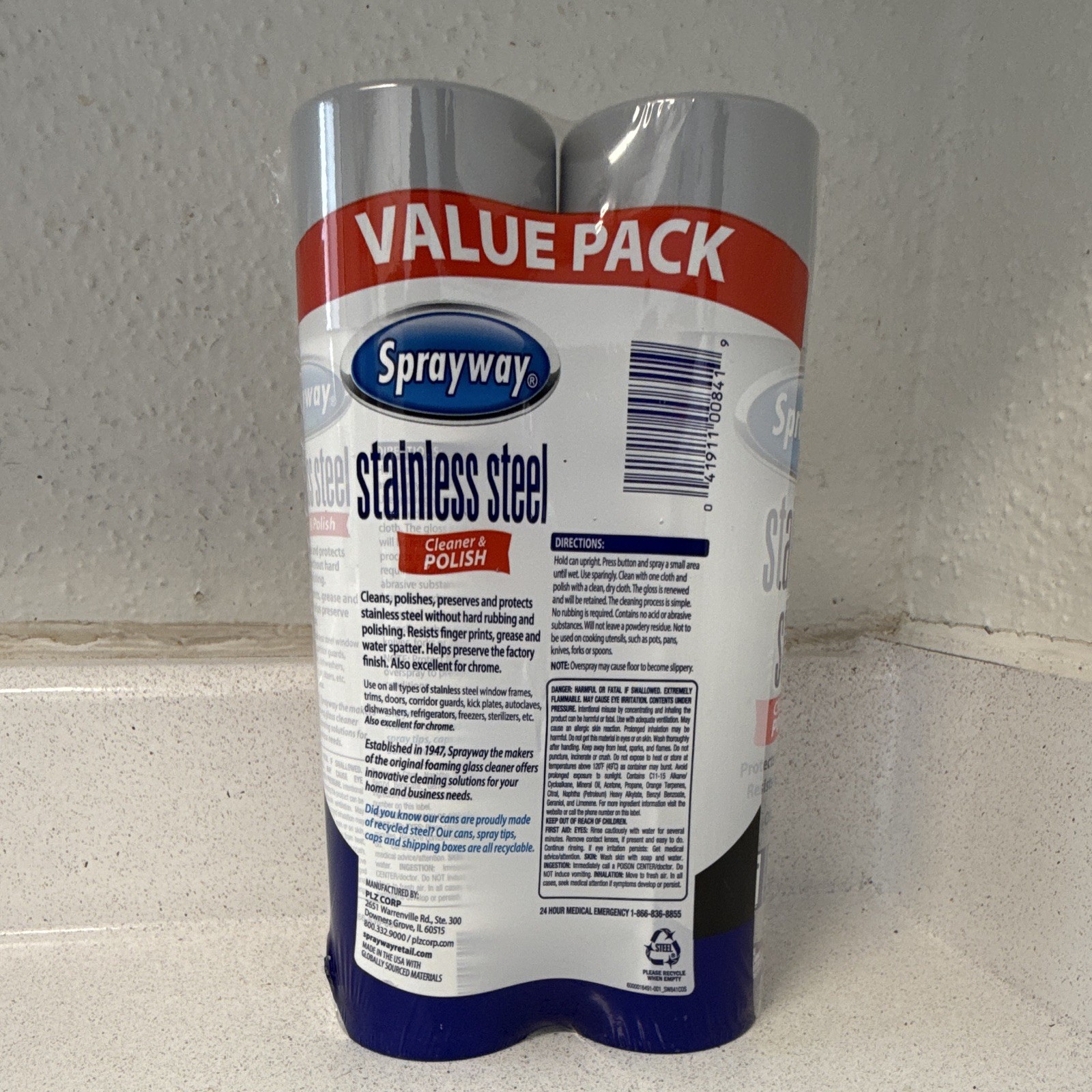 Sprayway Stainless Steel Cleaner & Polish 2-Pack 15oz Aerosol Oil Based