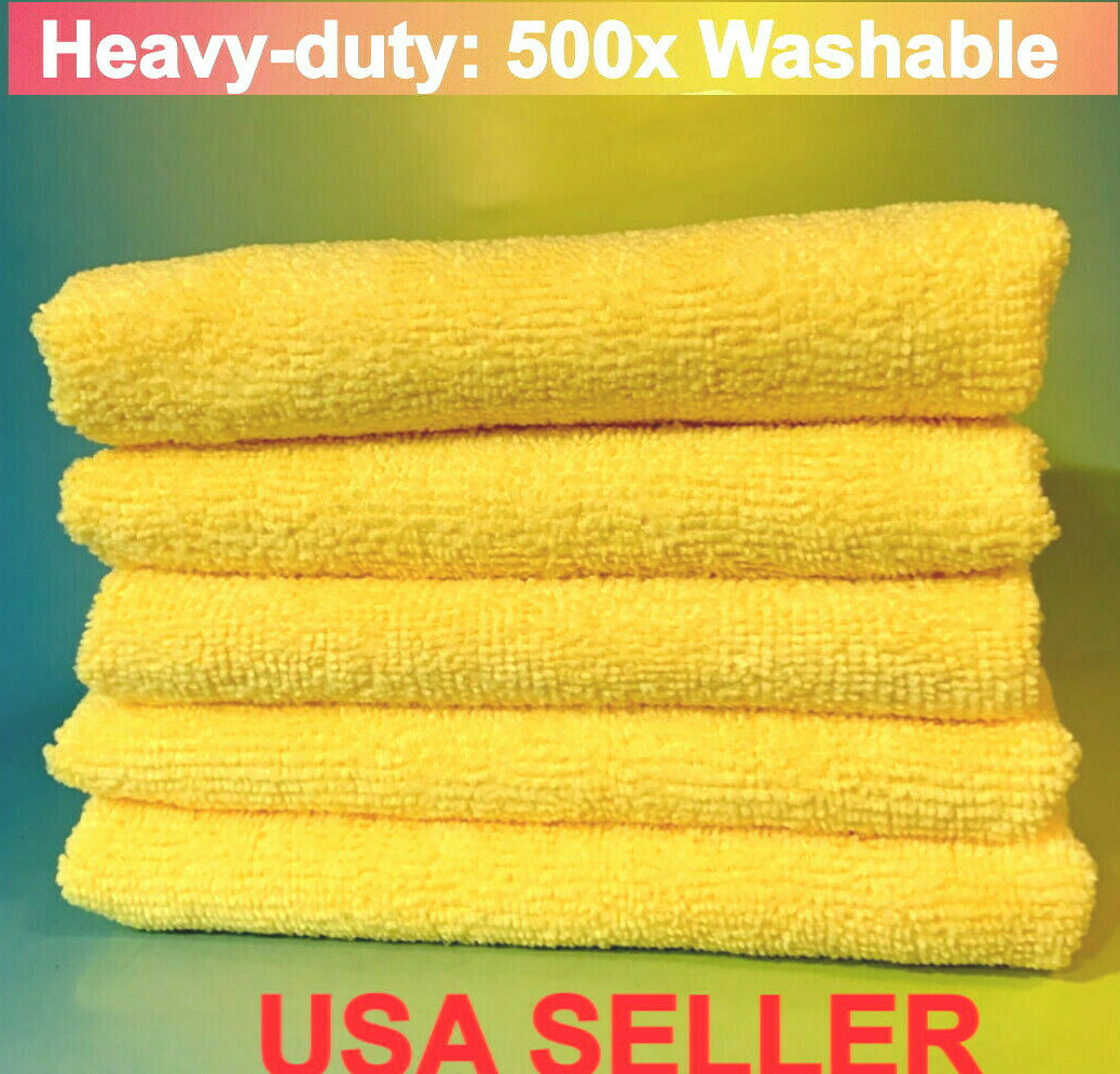5 YELLOW MICROFIBER CLEANING WASH CLOTH TOWEL RAG 16″x16″ : KITCHEN BATH BAR CAR
