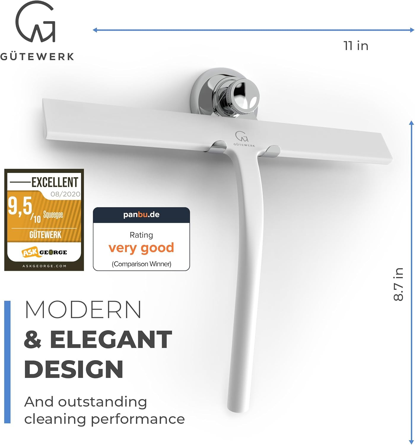 GÜTEWERK Shower Squeegee for Glass Doors, Silicone Window Squeegee, Bathroom and