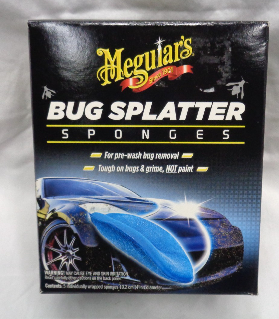 Meguiar’s BUG SPLATTER Sponges ~ Made in USA ~ 5 pre-saturated pads w/ 2 sides